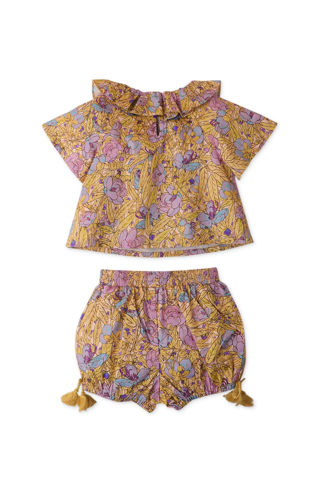 جينجرسنابس طقم شورت مورد نص كم بياقة بيبي بناتي متعدد الألوان