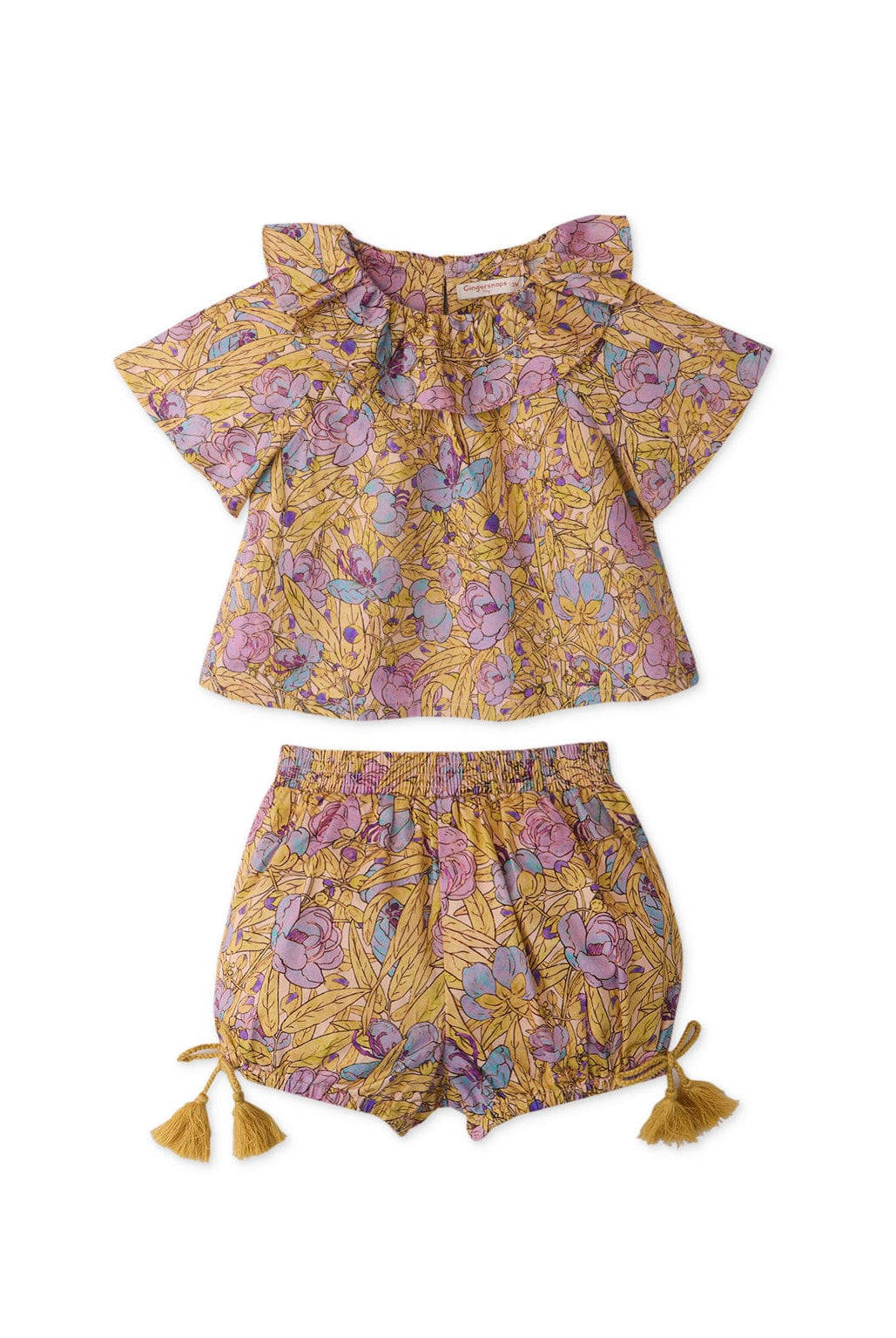 جينجرسنابس طقم شورت مورد نص كم بياقة بيبي بناتي متعدد الألوان