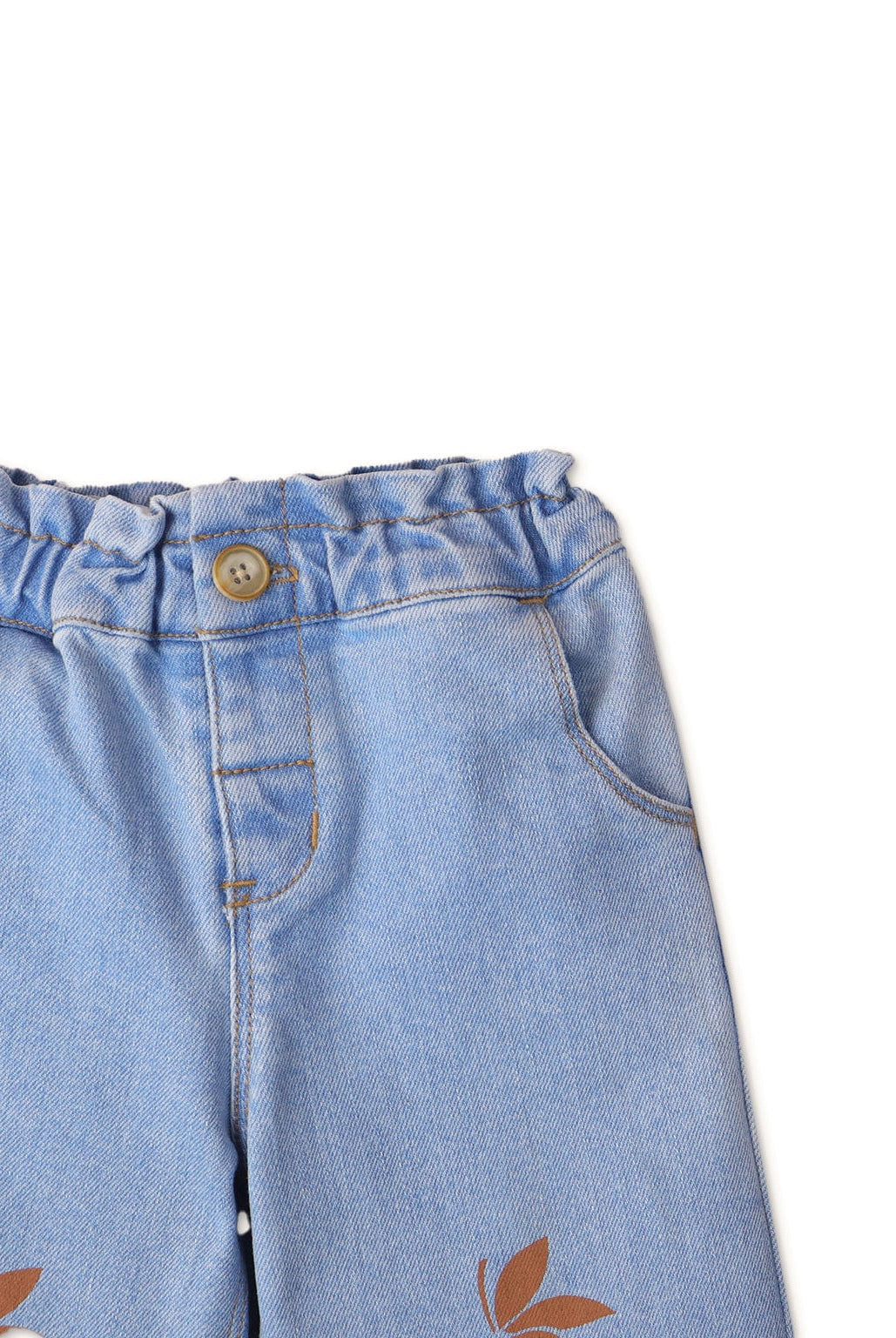 جينجرسنابس بنطلون جينز مزين برسمة تفاح بجيوب جانبية بيبي بنات أزرق