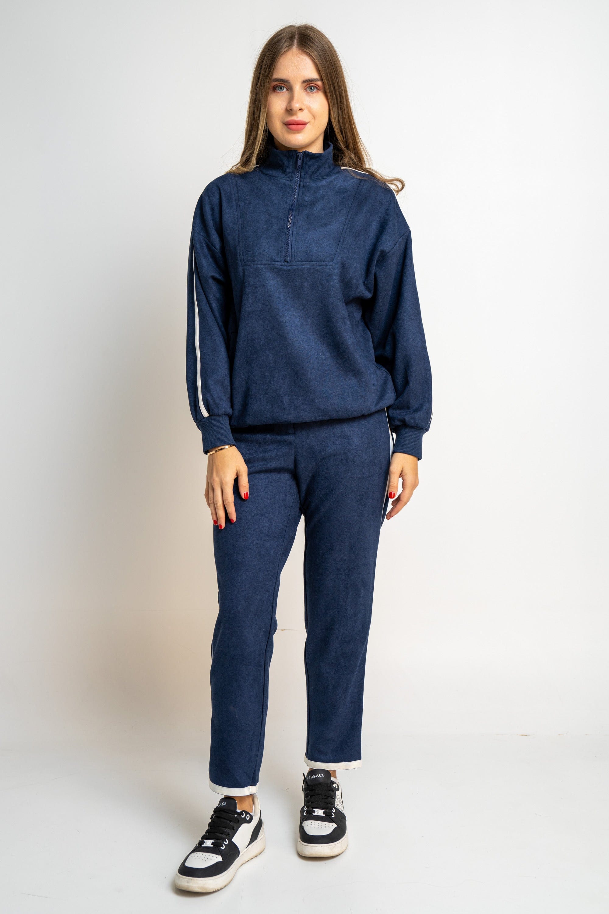 نتشي بلوفر بسحاب كم طويل نسائي أزرق داكن