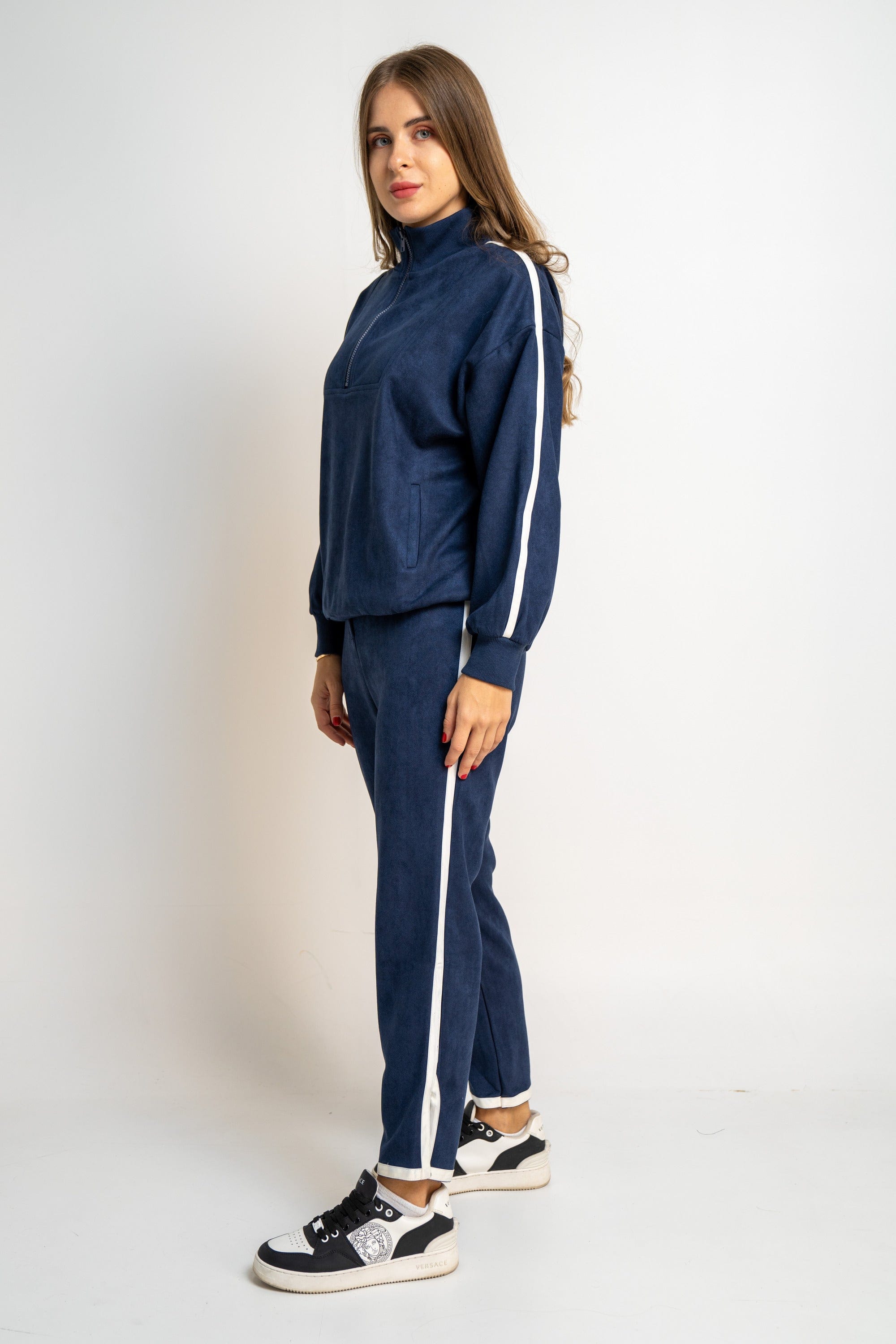 نتشي بلوفر بسحاب كم طويل نسائي أزرق داكن