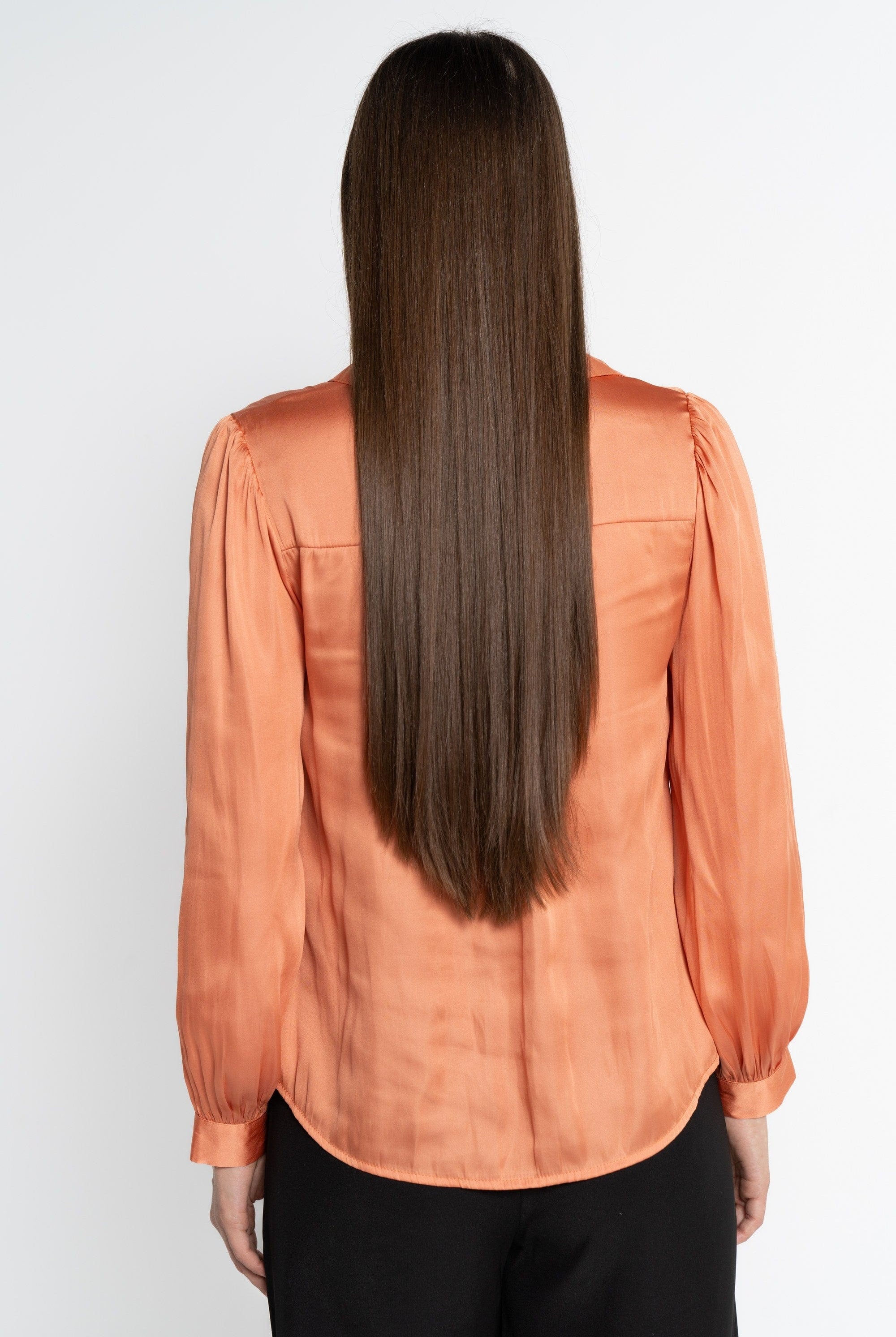 نتشي بلوزة بأكمام طويلة نسائية ناعمة بياقة صغيرة برتقالي
