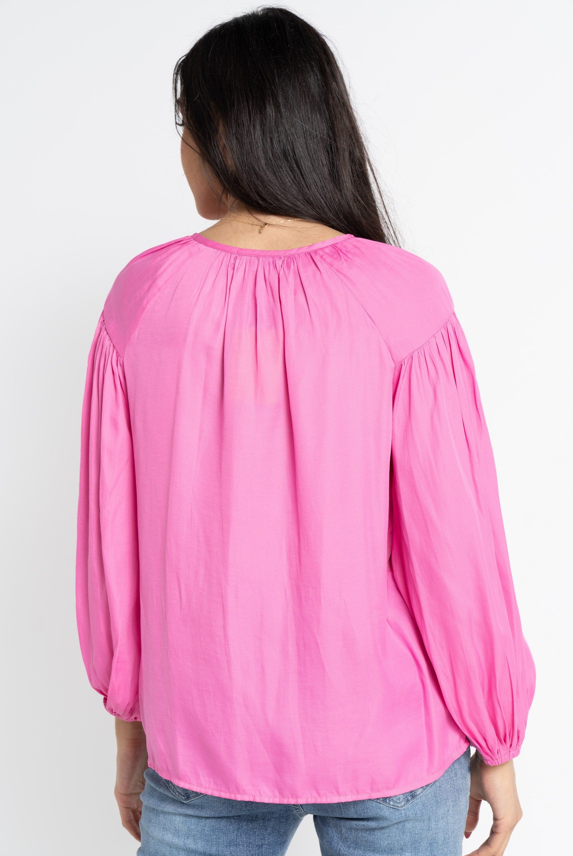 نتشي بلوزة بأكمام طويلة سادة بربطة بياقة دائرية نسائية