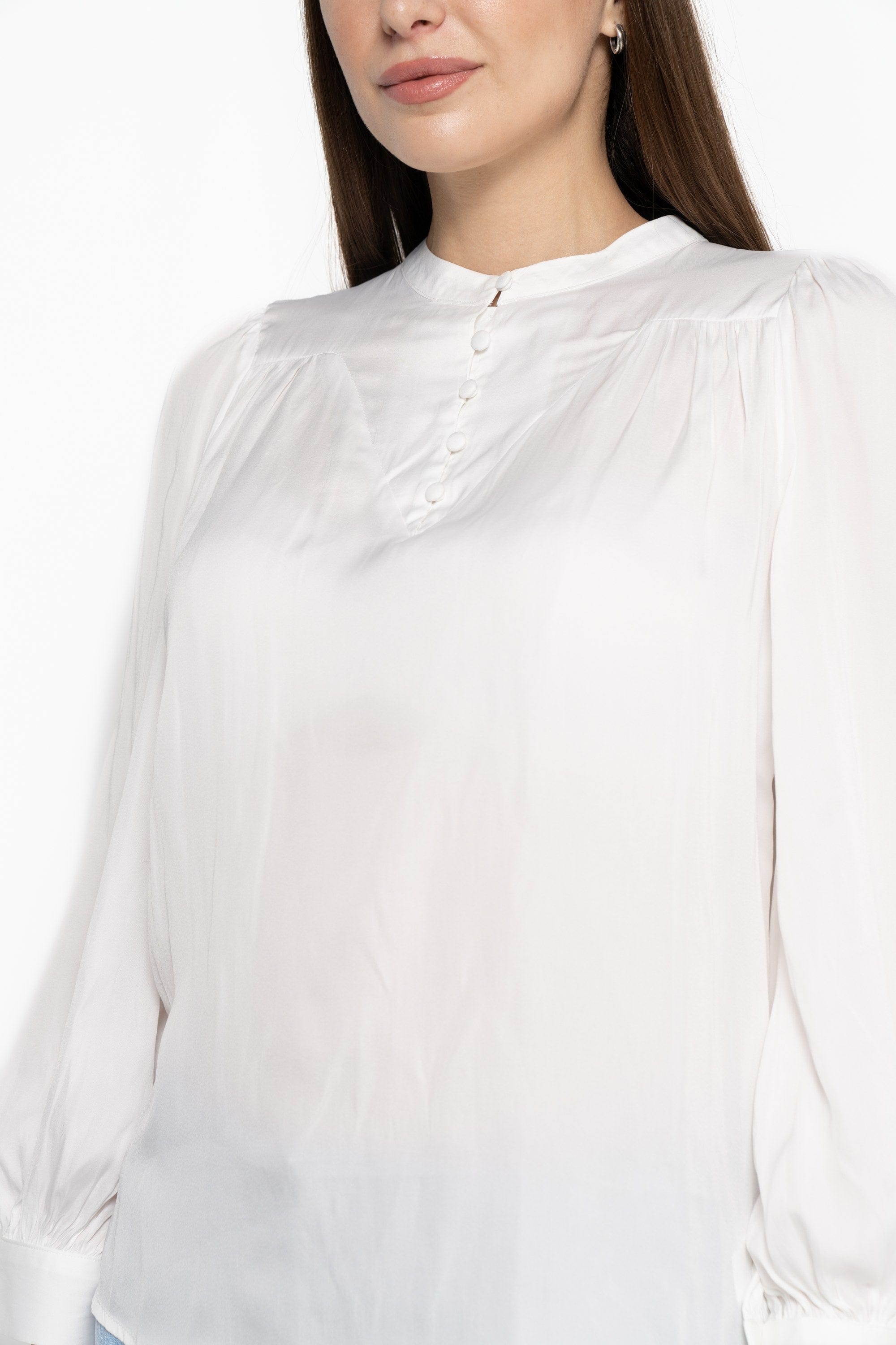 نتشي بلوزة بأكمام طويلة نسائية بأزرار على الصدر