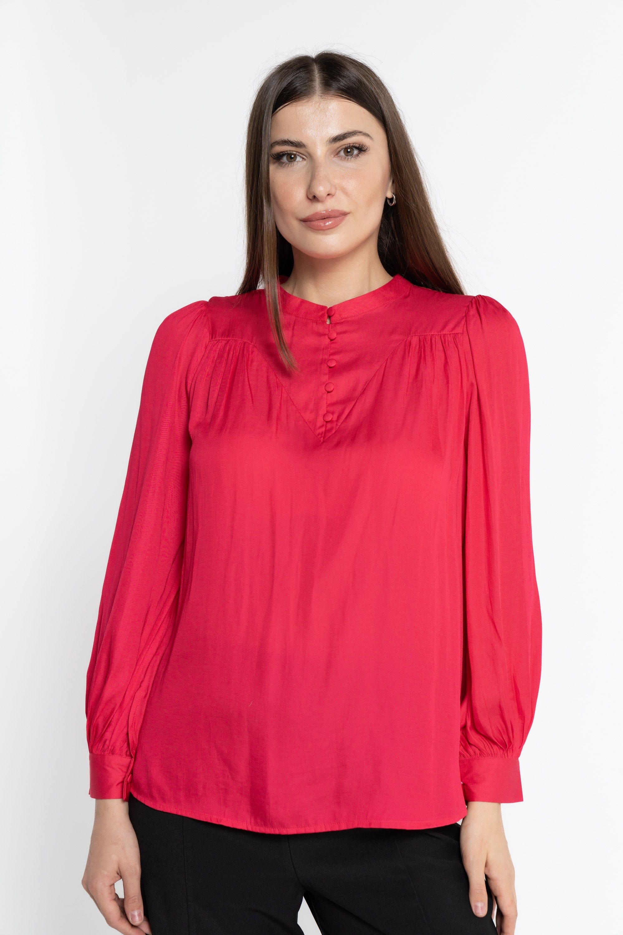 نتشي بلوزة بأكمام طويلة نسائية بأزرار على الصدر