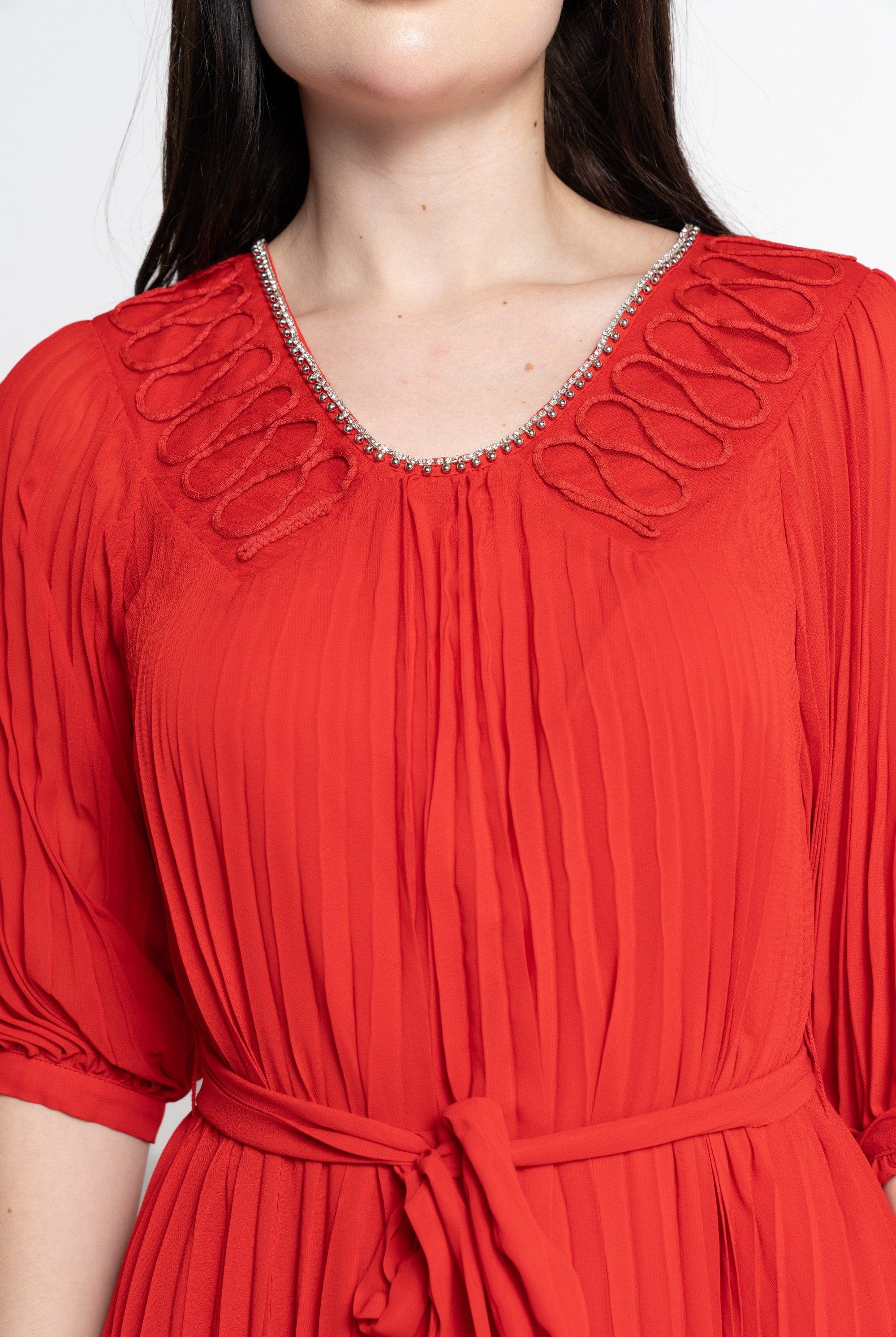 نتشي فستان ميدي بأكمام 3/4 سادة بكسرات نسائي