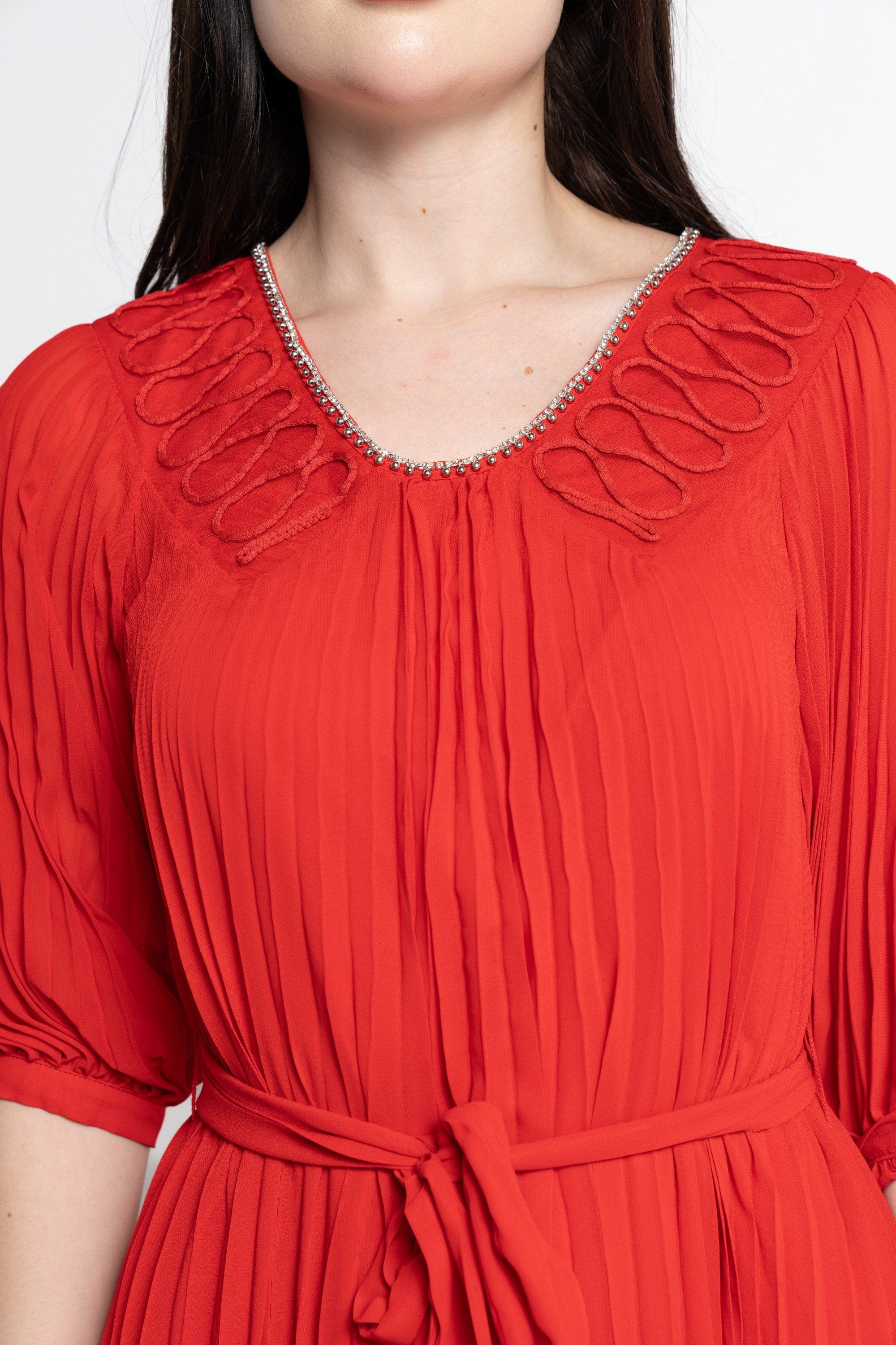 نتشي فستان ميدي بأكمام 3/4 سادة بكسرات نسائي