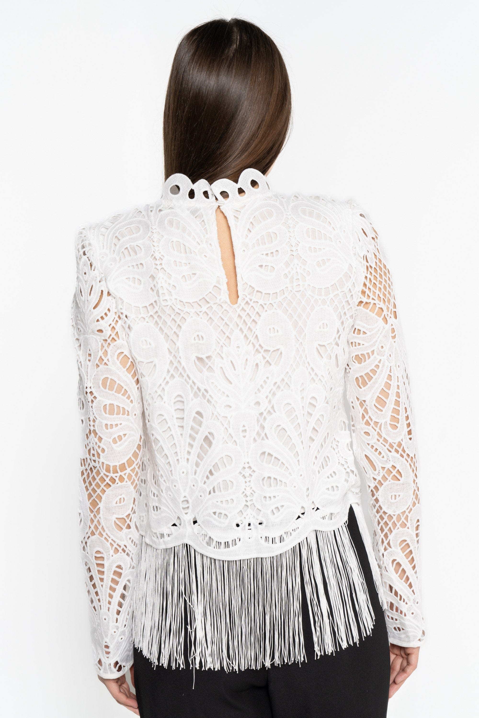 نتشي بلوزة بأكمام طويلة نسائية بتطريز مخرم