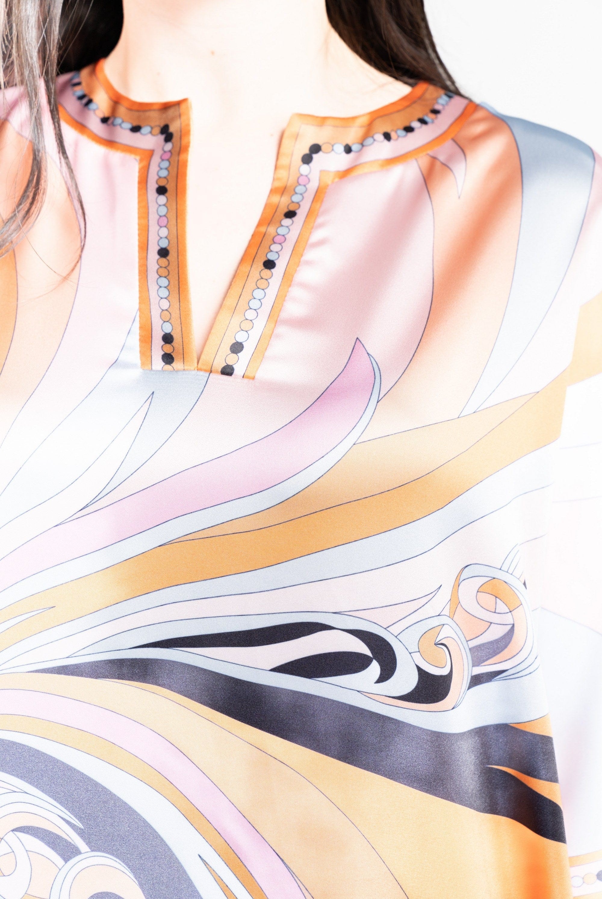 نتشي فستان ماكسي بأكمام فراشة منقوش واسع برتقالي