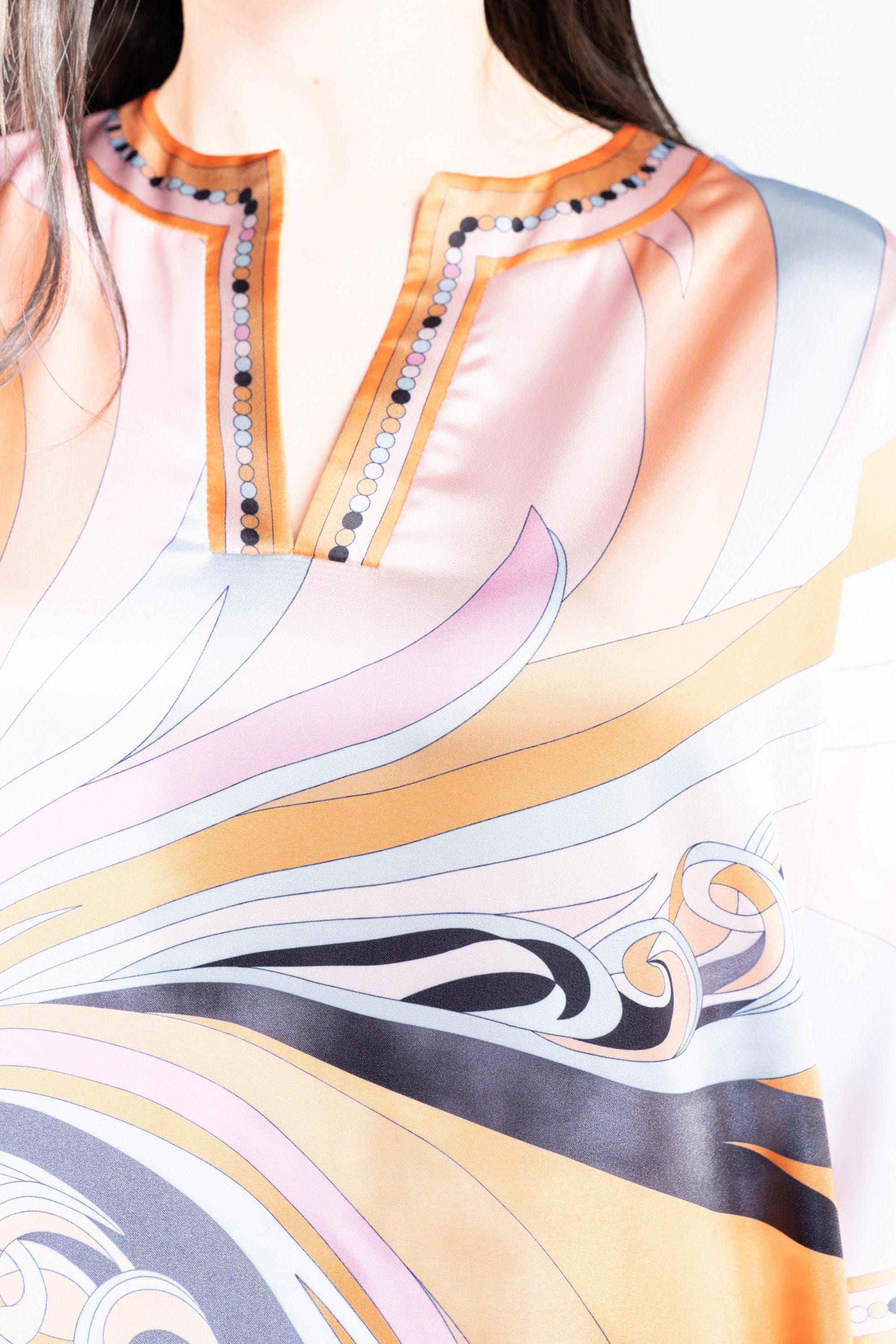 نتشي فستان ماكسي بأكمام فراشة منقوش واسع برتقالي