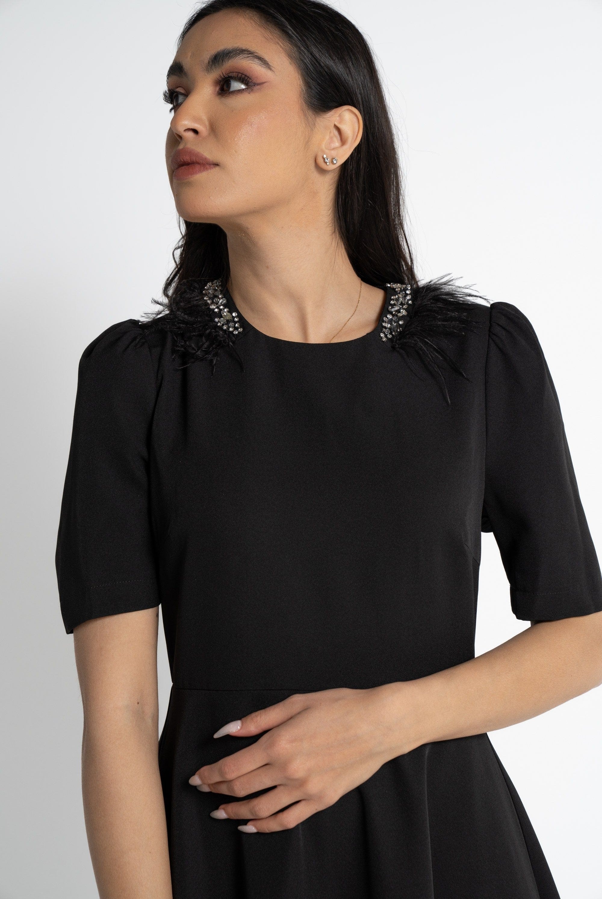 نتشي فستان ميدي بأكمام قصيرة نسائي