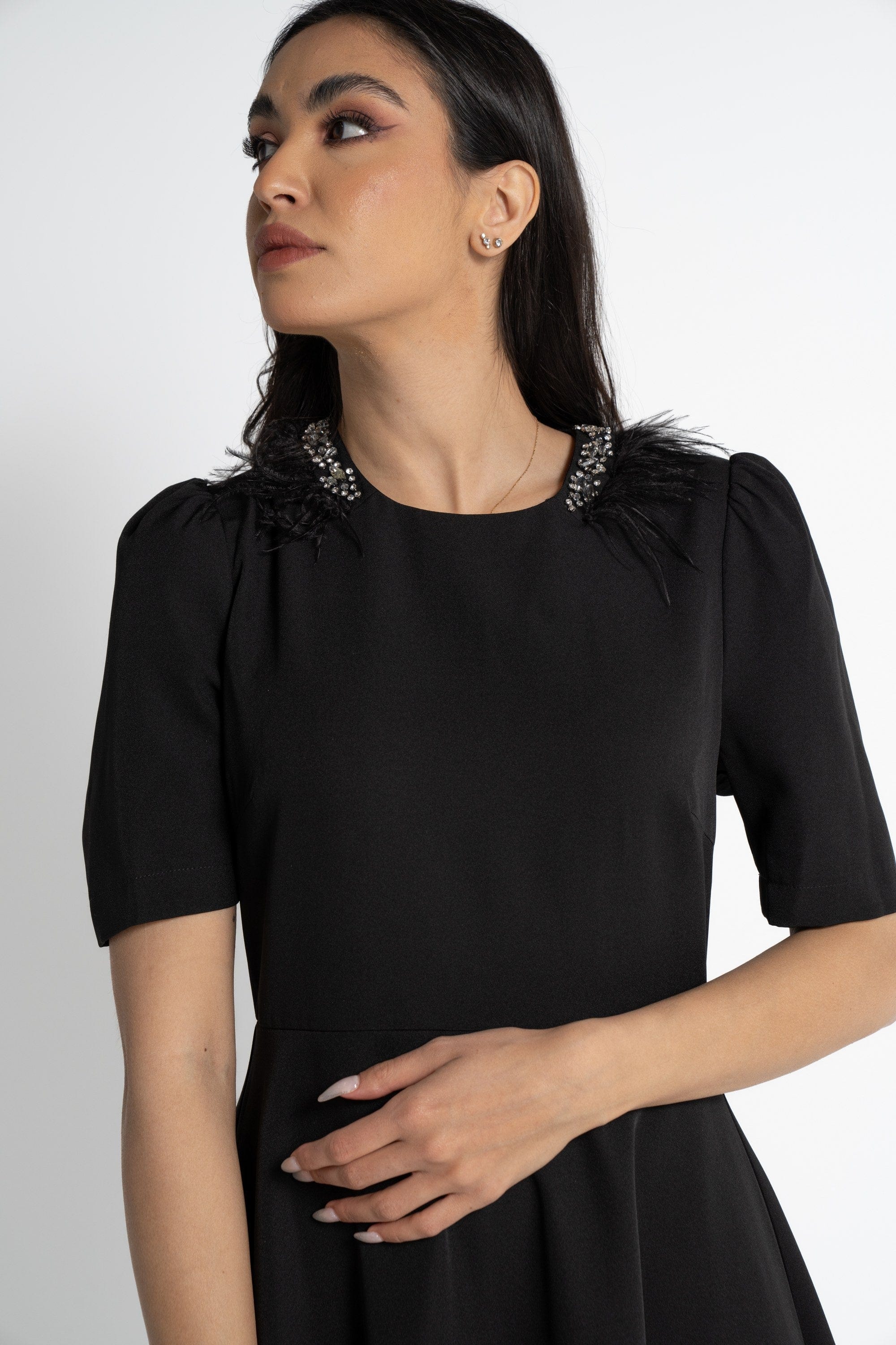 نتشي فستان ميدي بأكمام قصيرة نسائي