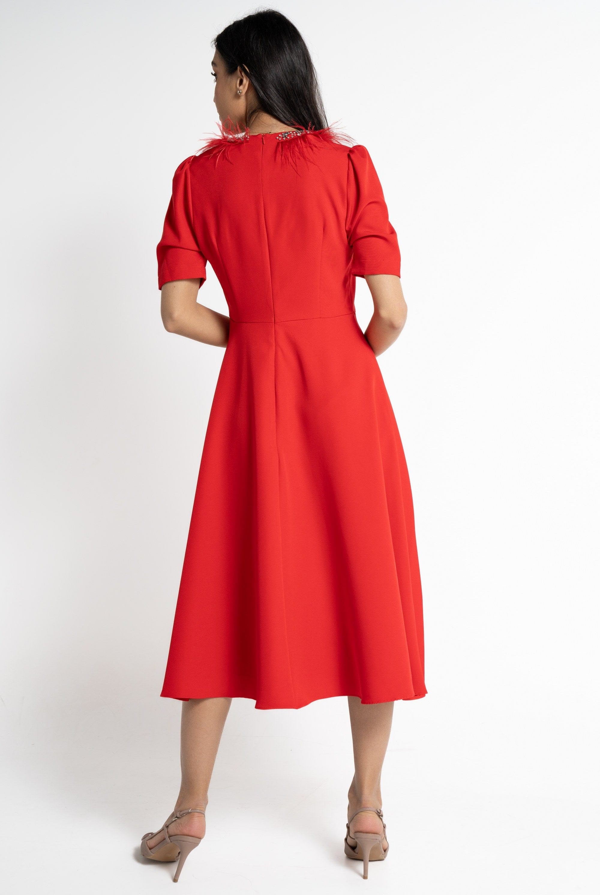 نتشي فستان ميدي بأكمام قصيرة نسائي