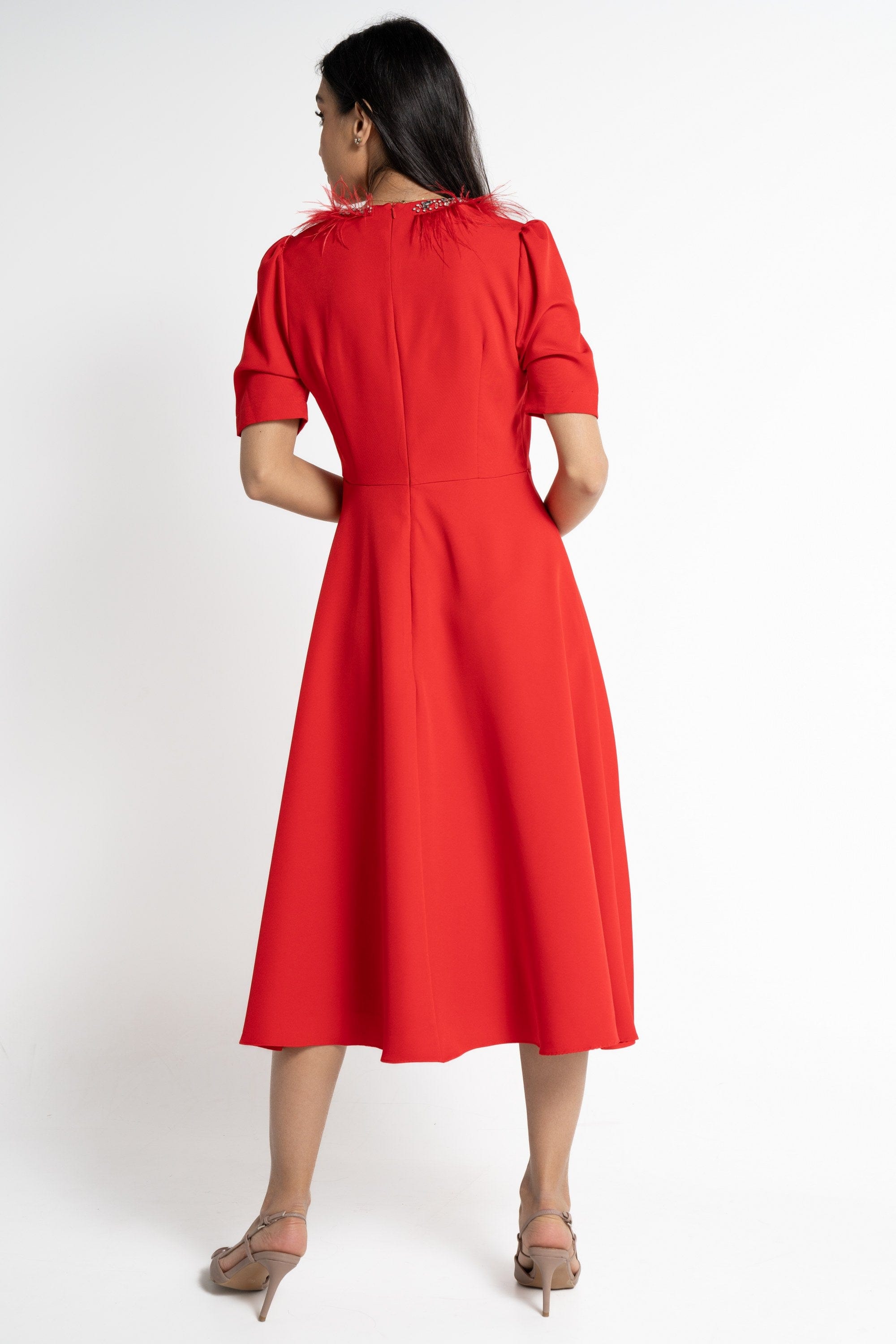 نتشي فستان ميدي بأكمام قصيرة نسائي