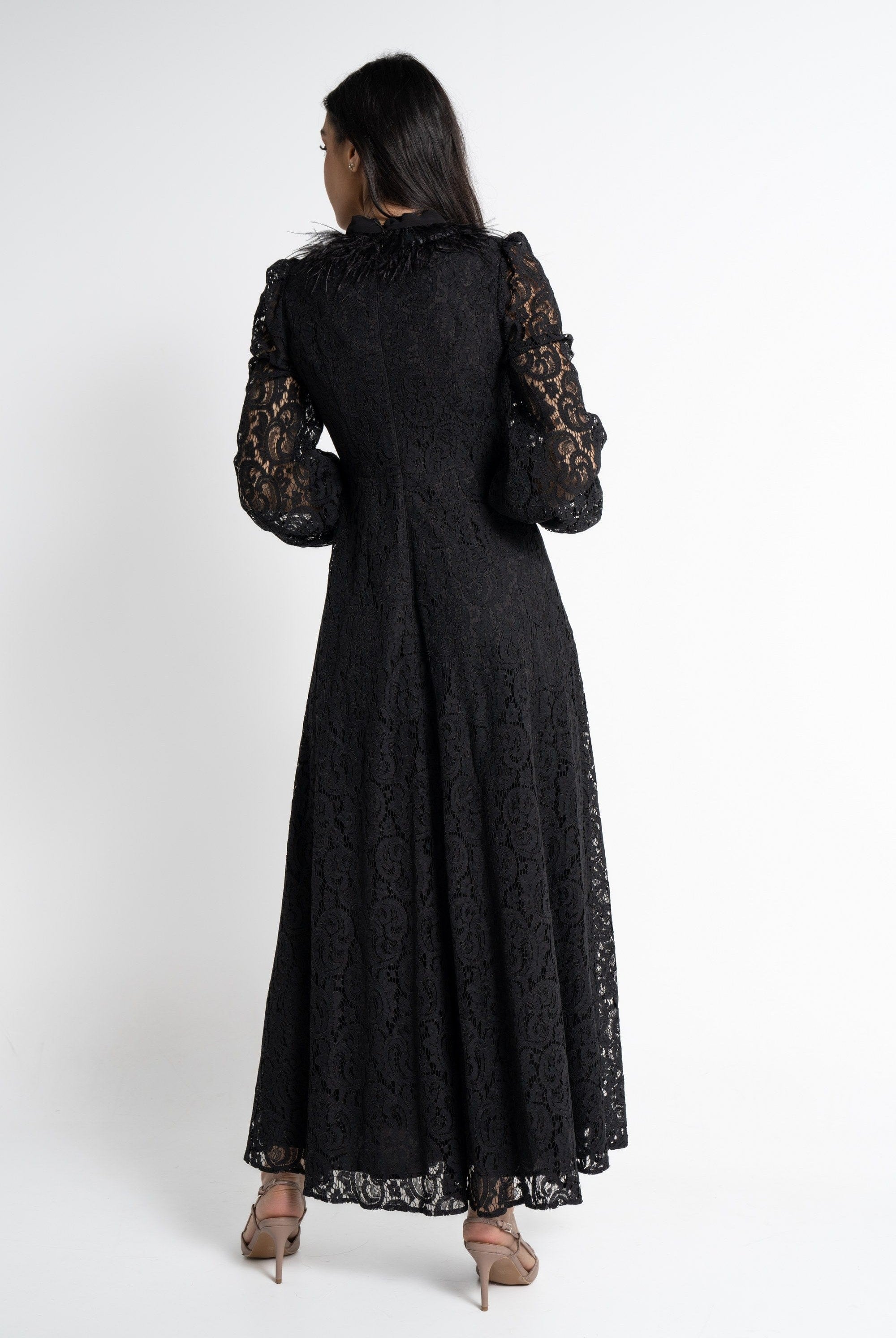 نتشي فستان ماكسي بأكمام طويلة دانتيل مخرم نسائي