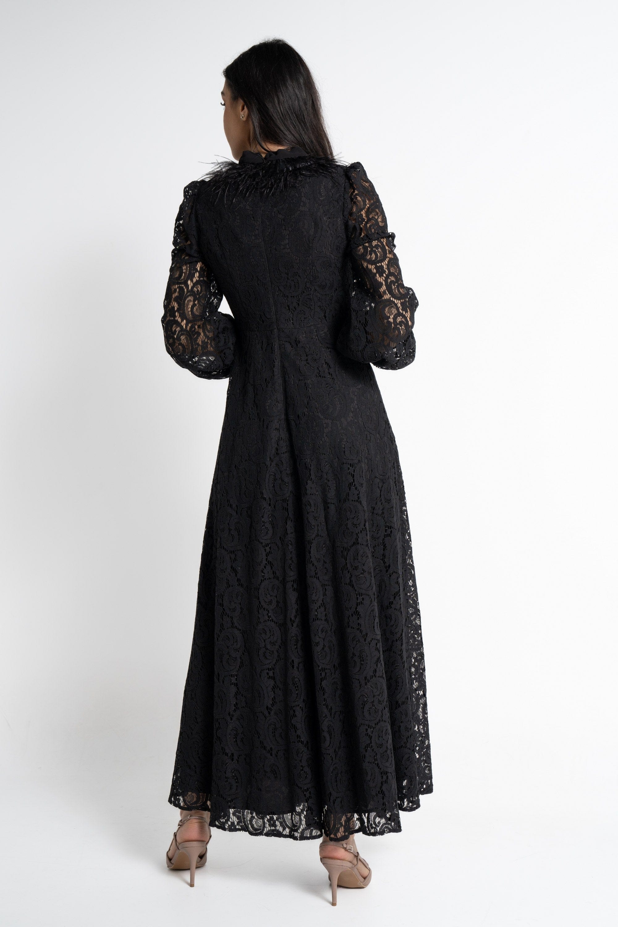 نتشي فستان ماكسي بأكمام طويلة دانتيل مخرم نسائي