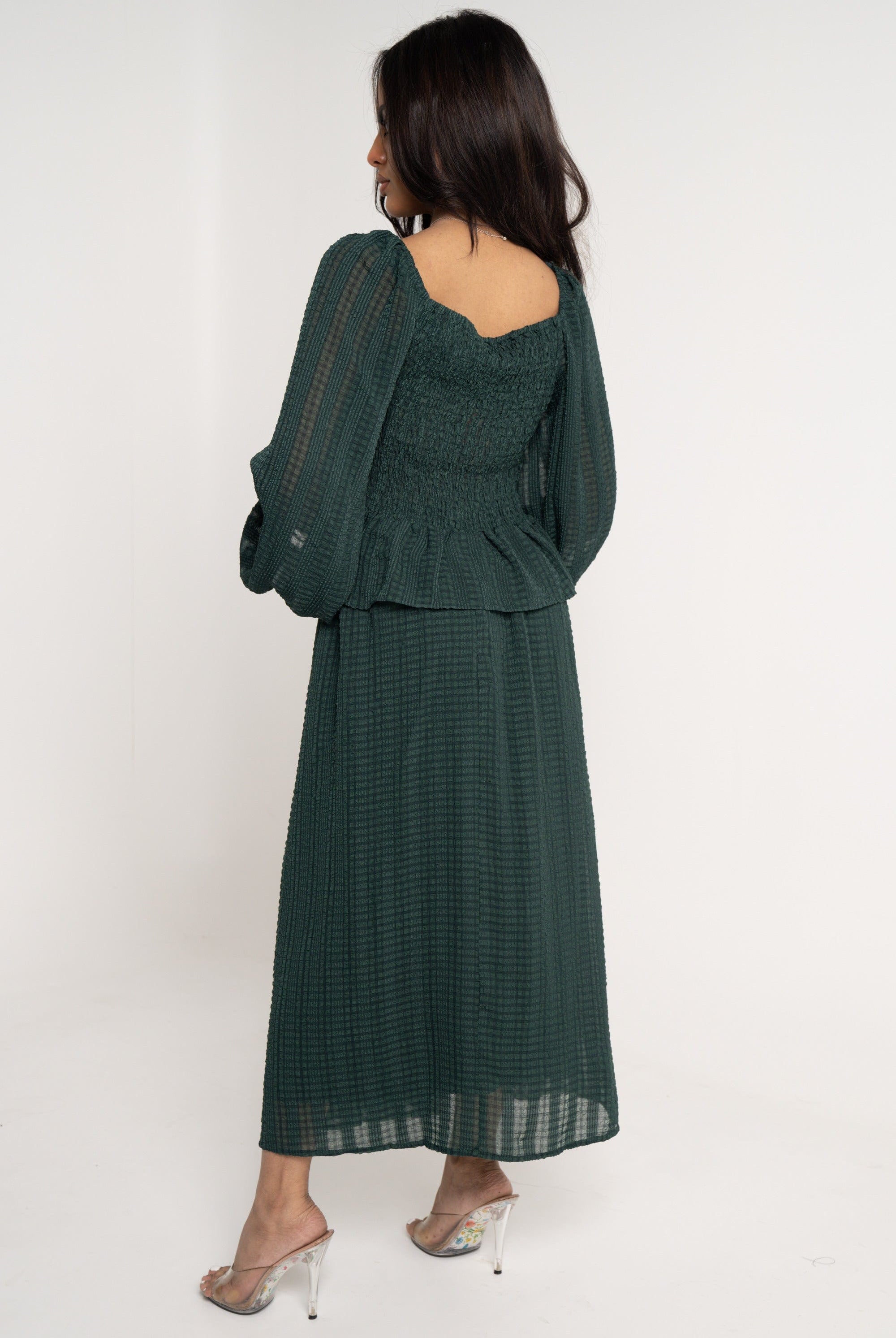 نتشي تنورة ميدي مخططة بالطول كلوش خصر مرتفع