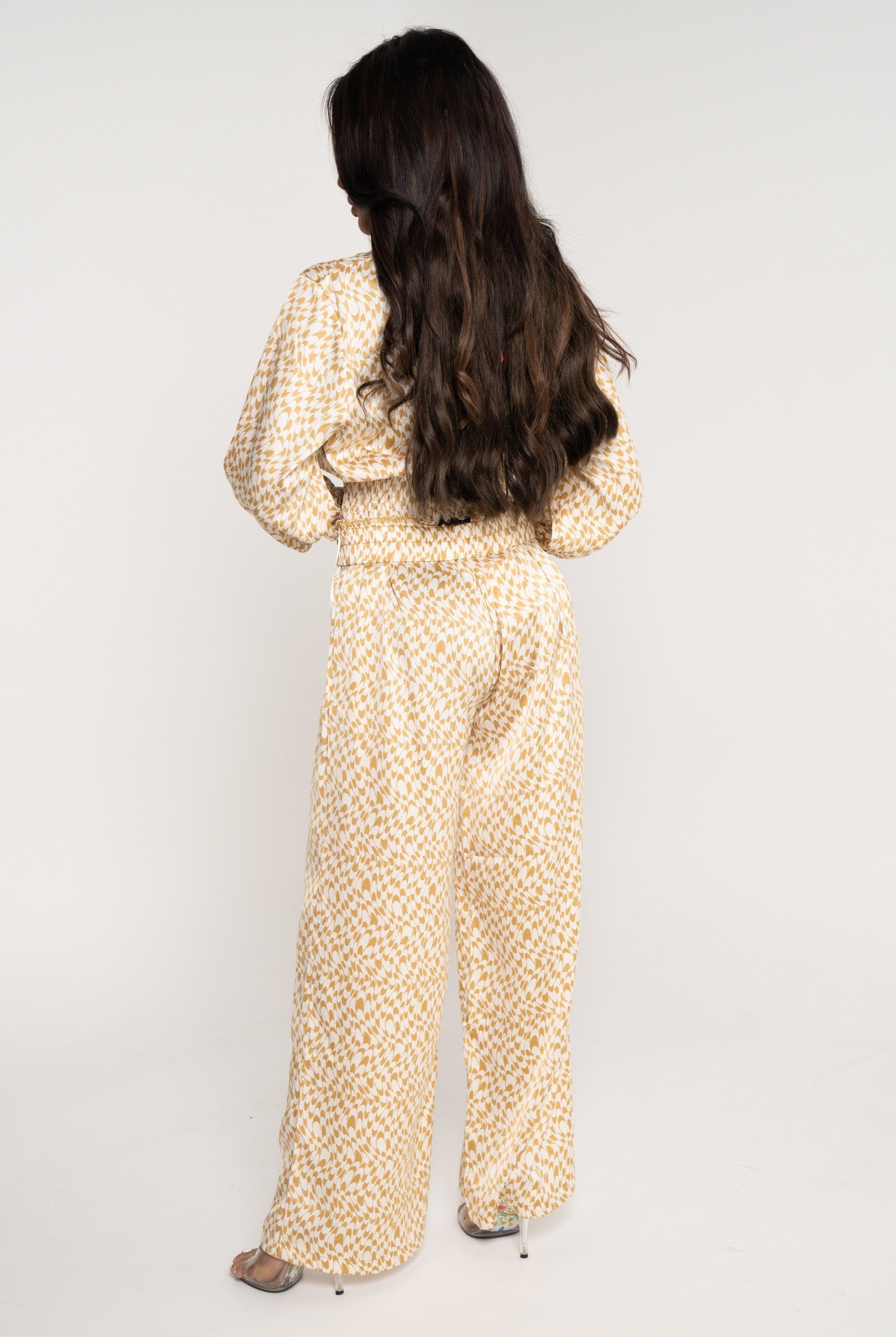 نتشي بنطلون منقوش طويل خصر مرتفع واسع نسائي