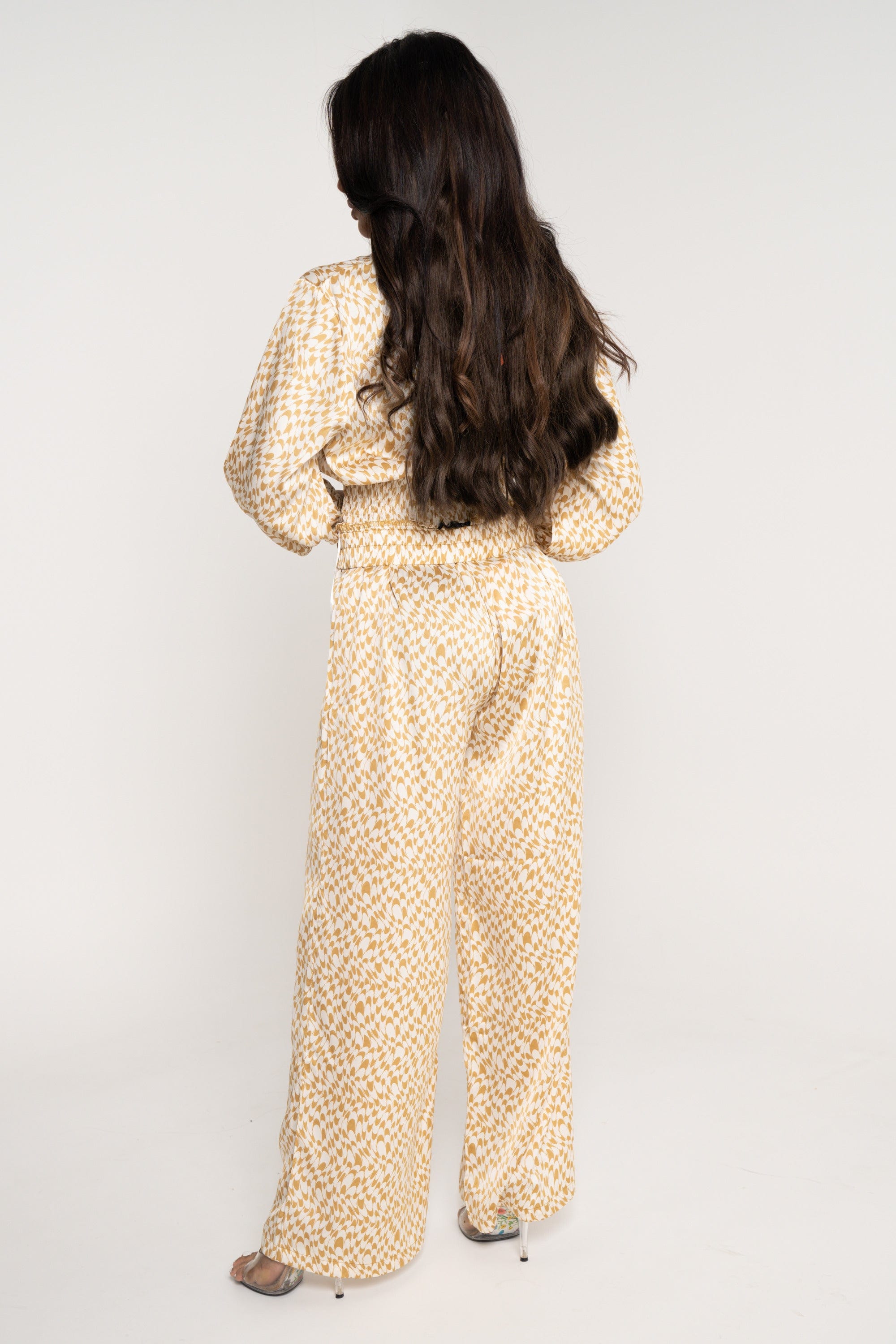 نتشي بنطلون منقوش طويل خصر مرتفع واسع نسائي