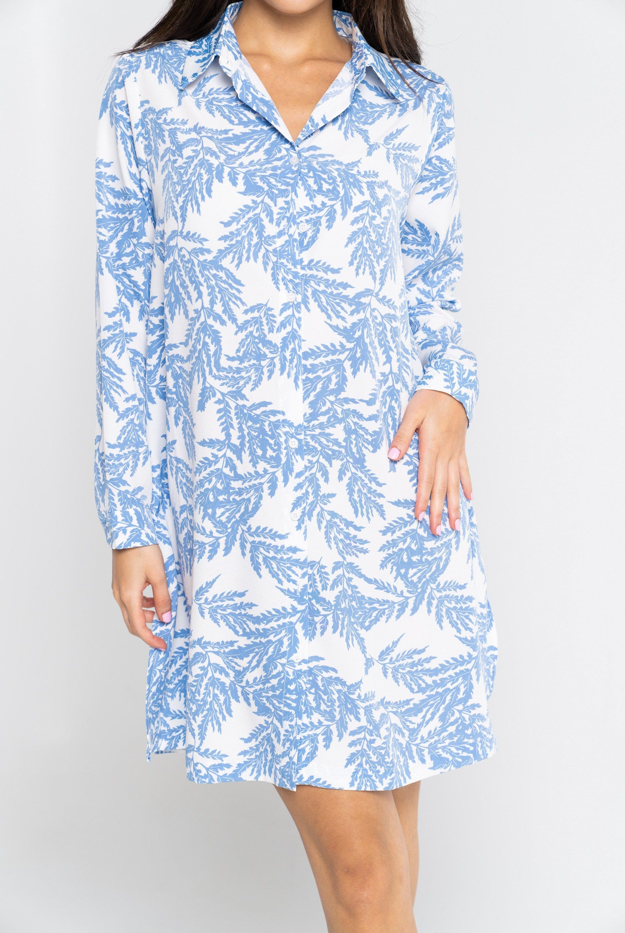 نتشي قميص طويل نسائي مشجر بأكمام طويلة