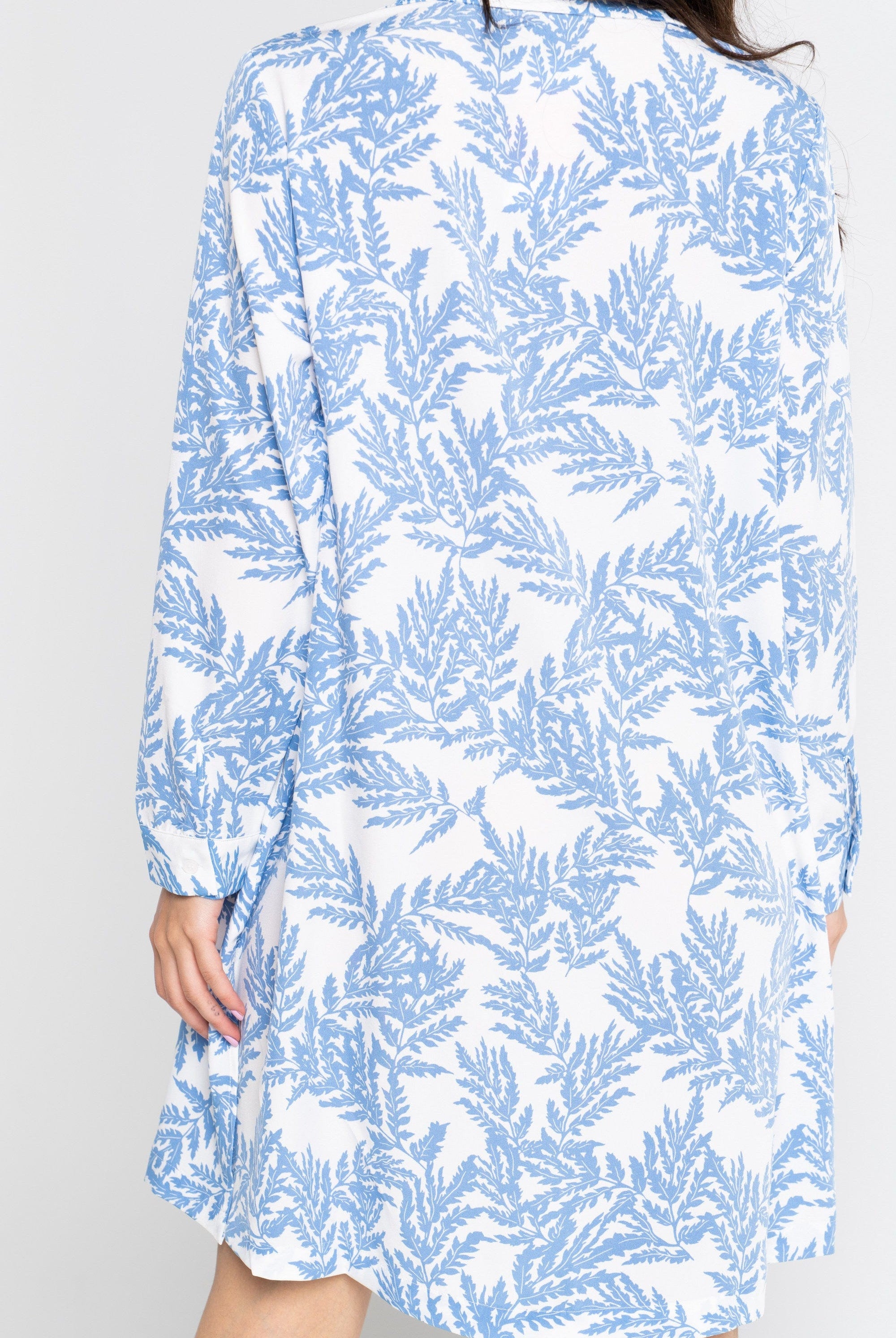 نتشي قميص طويل نسائي مشجر بأكمام طويلة