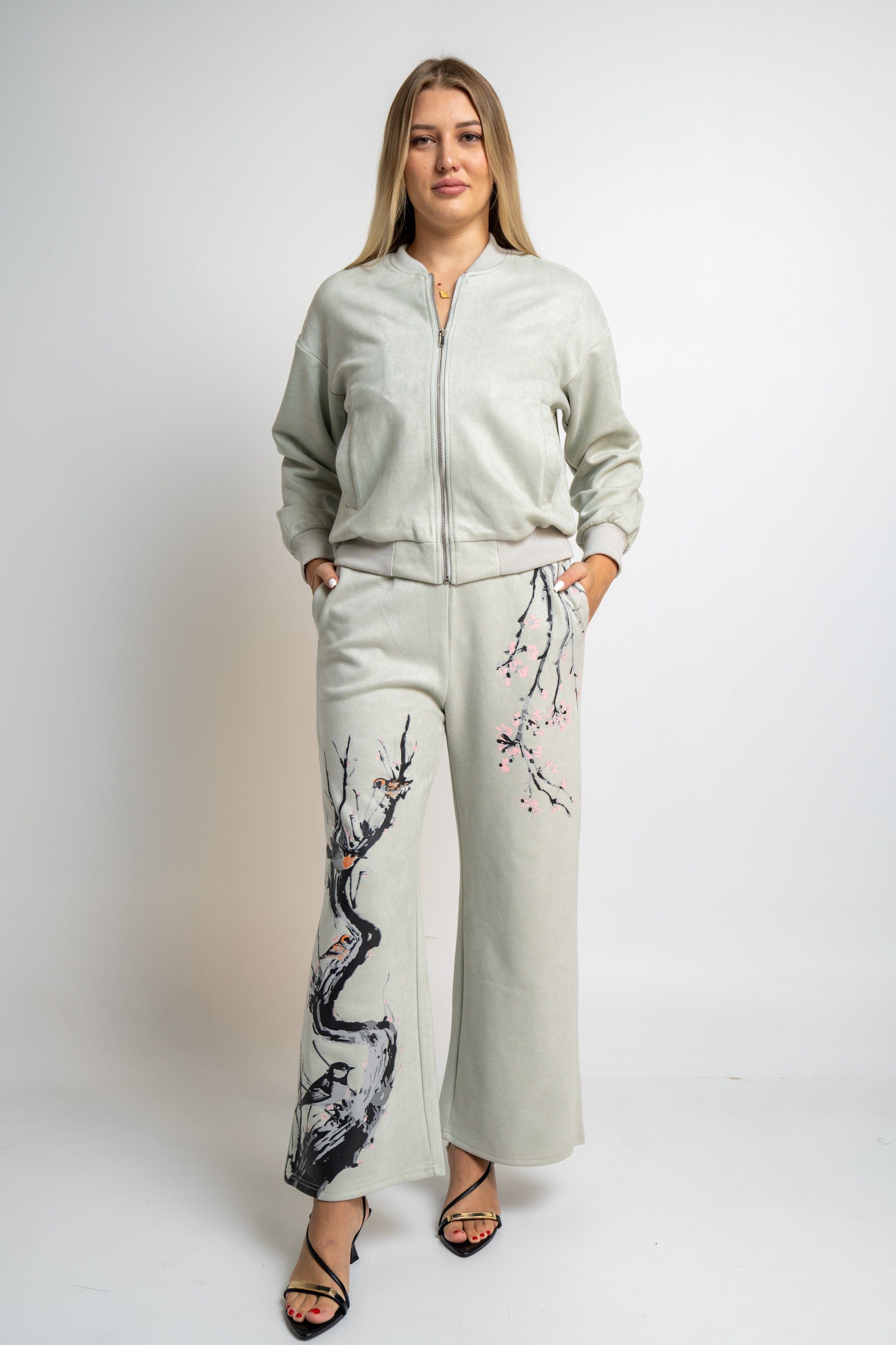 نتشي بنطلون منقوش واسع طويل نسائي