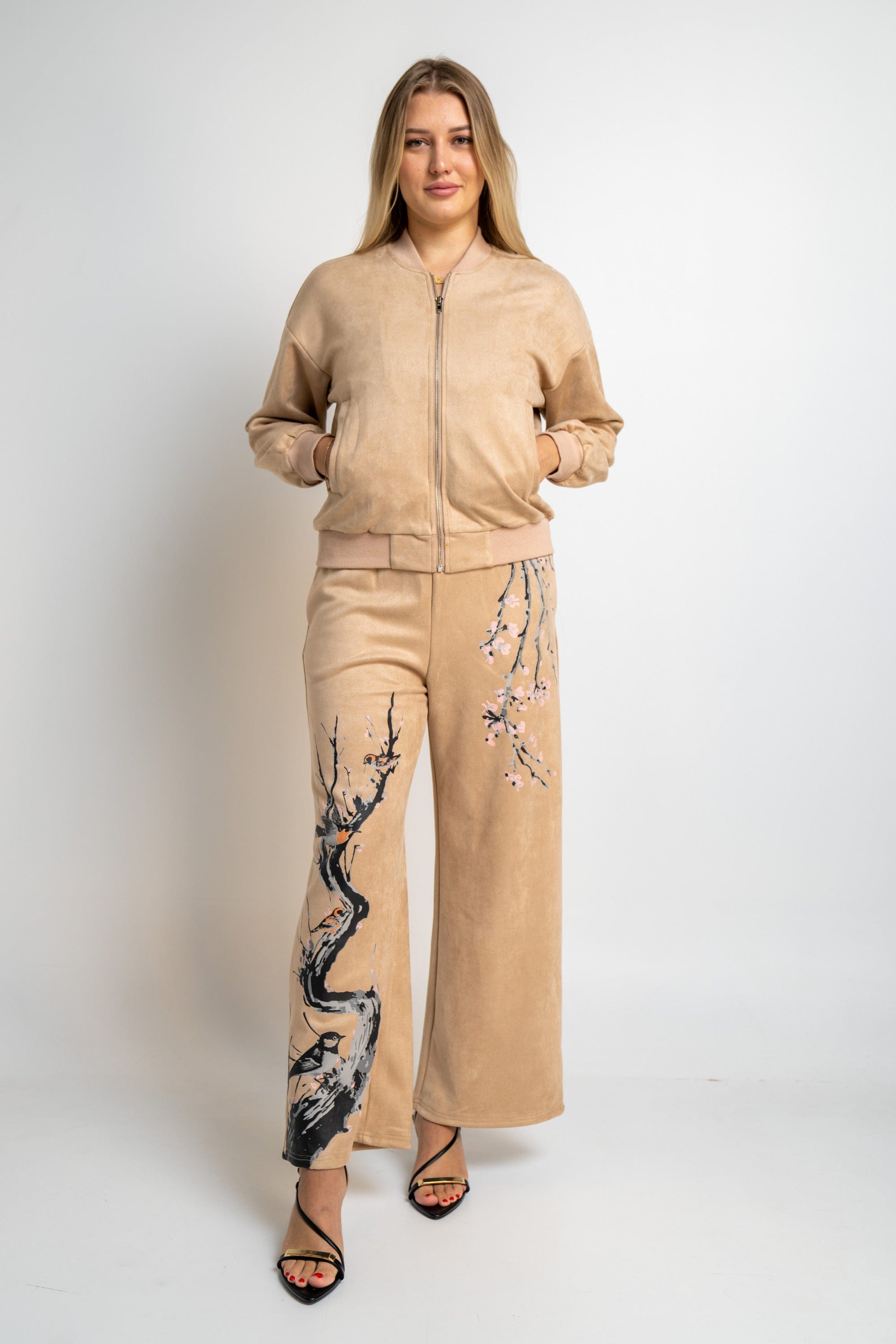 نتشي بنطلون منقوش واسع طويل نسائي