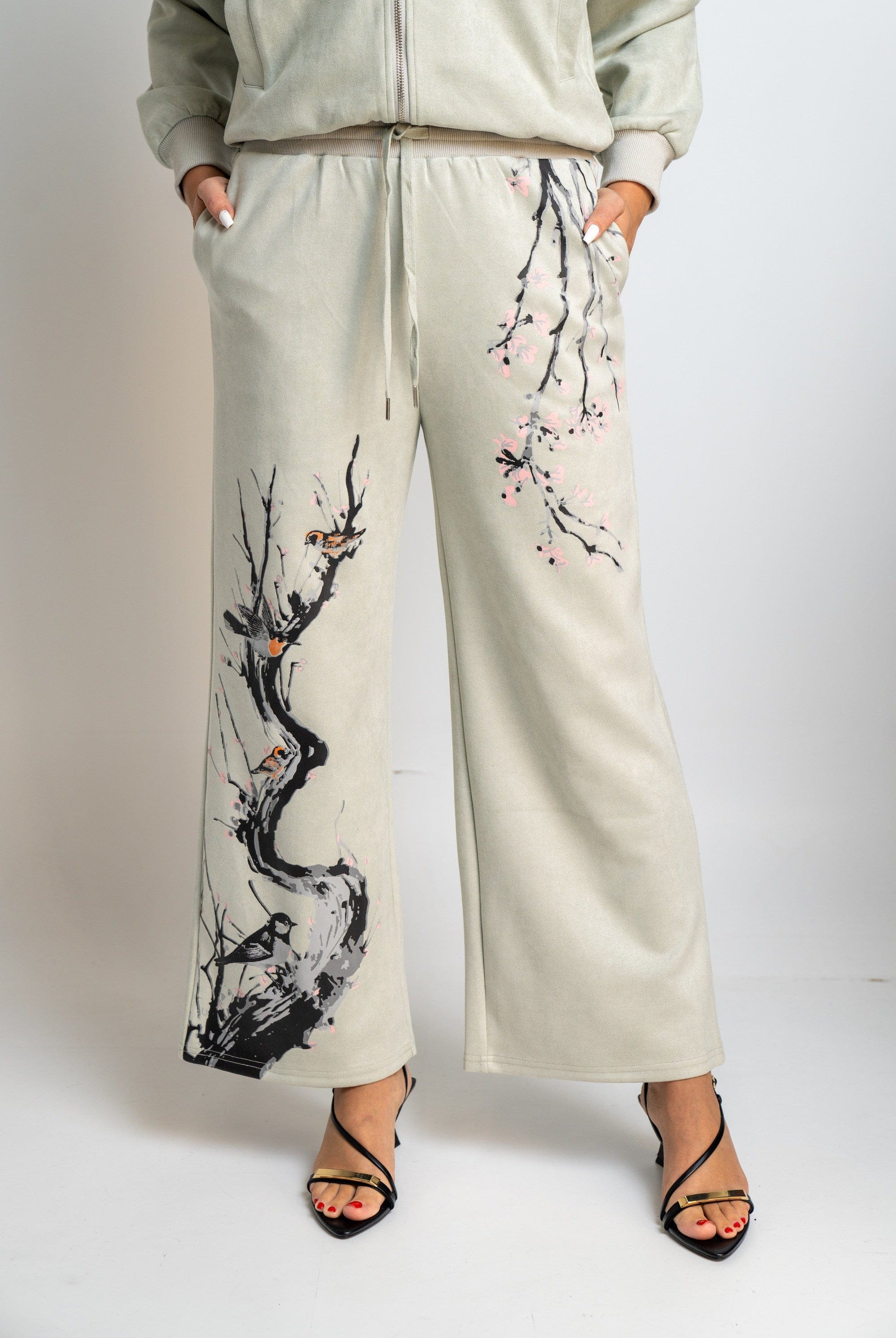 نتشي بنطلون منقوش واسع طويل نسائي