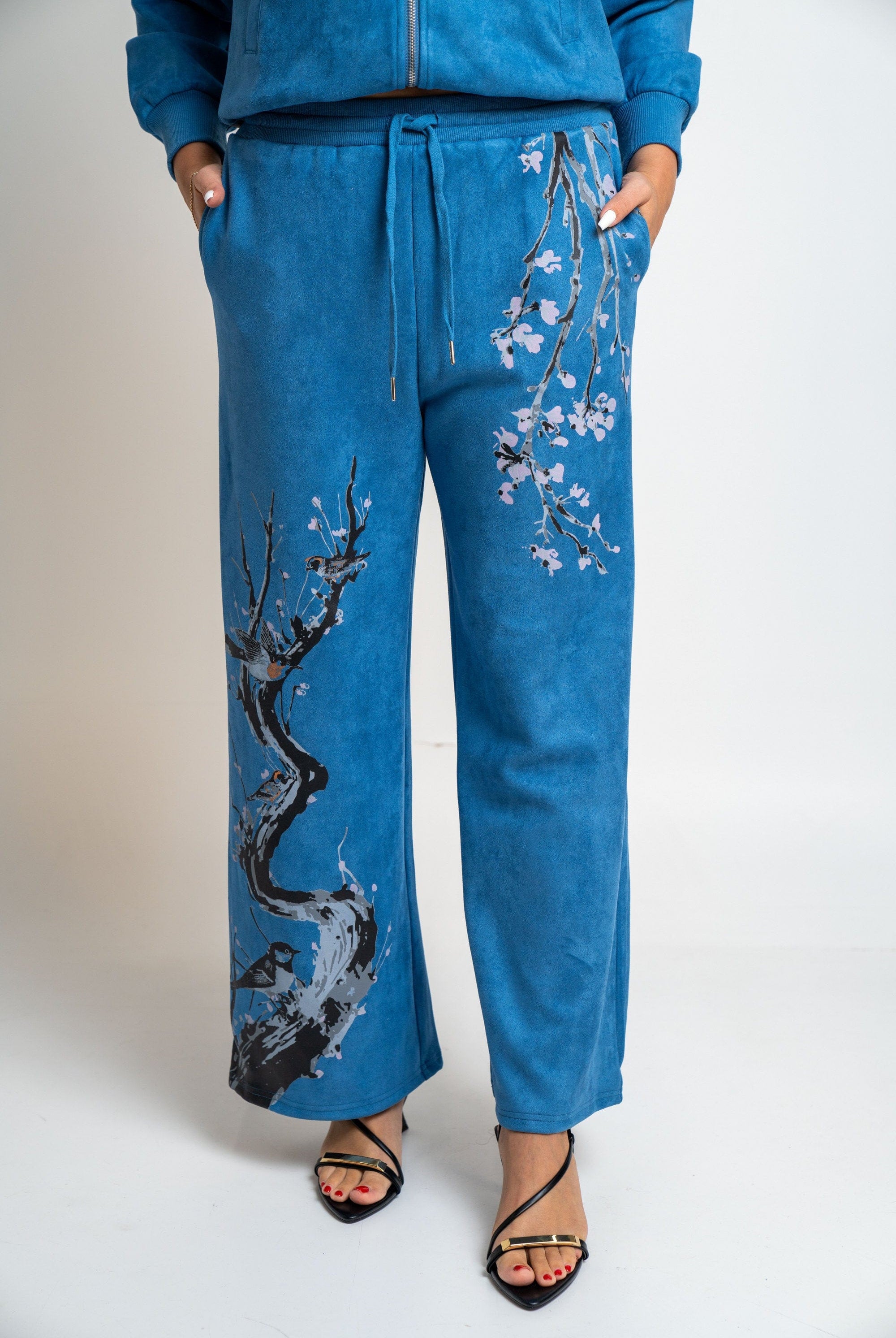 نتشي بنطلون منقوش واسع طويل نسائي