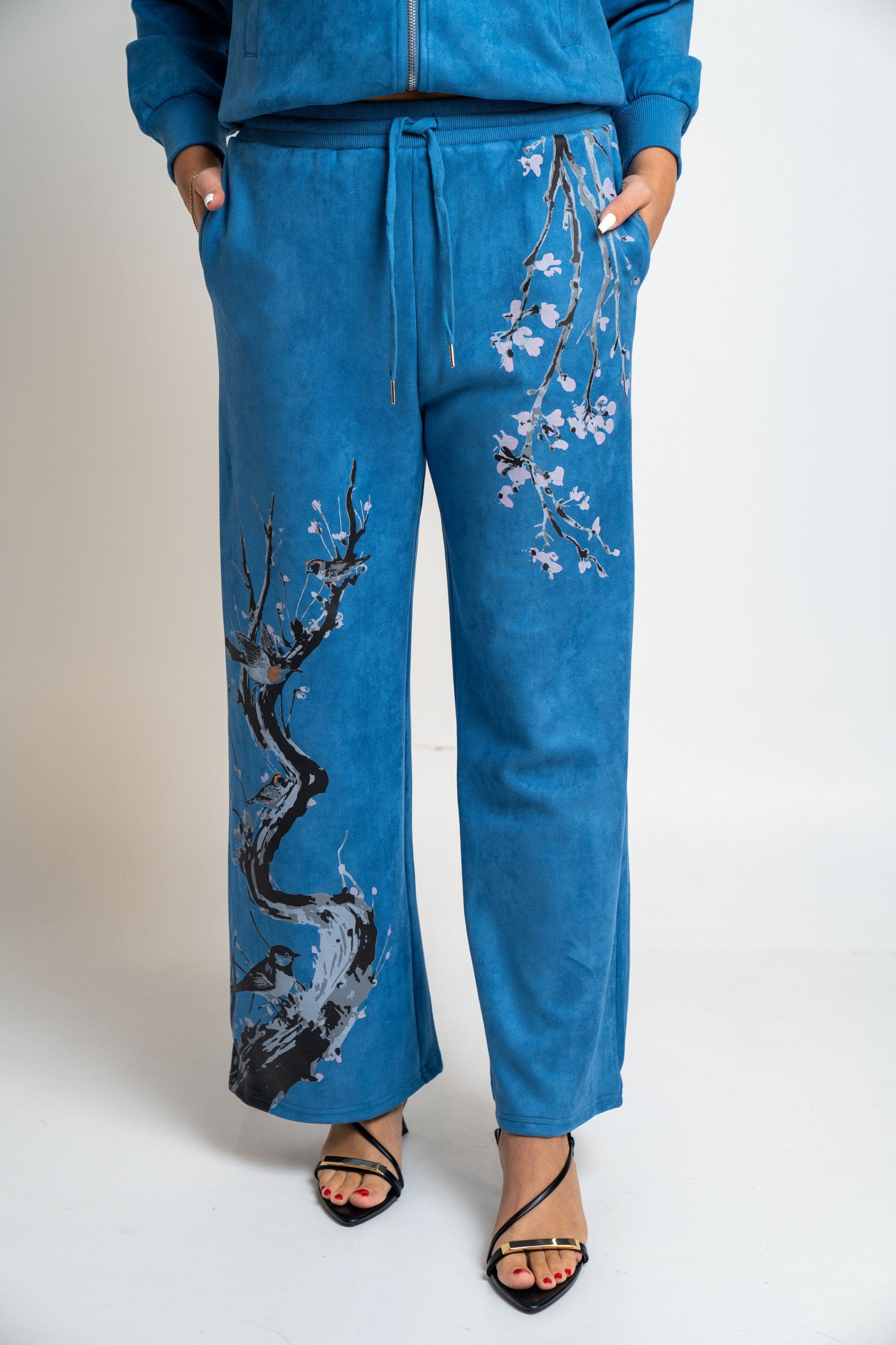 نتشي بنطلون منقوش واسع طويل نسائي