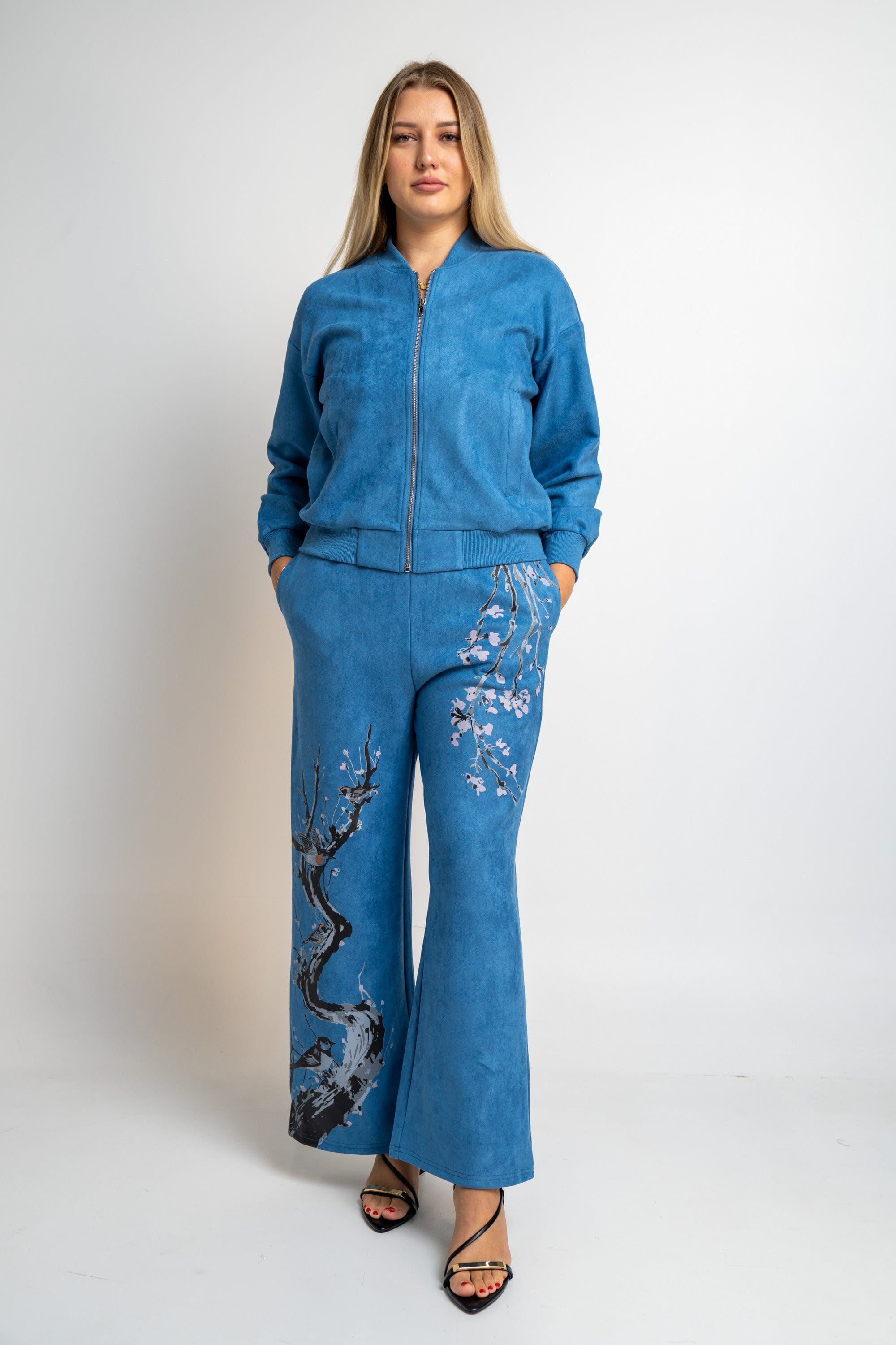 نتشي بنطلون منقوش واسع طويل نسائي