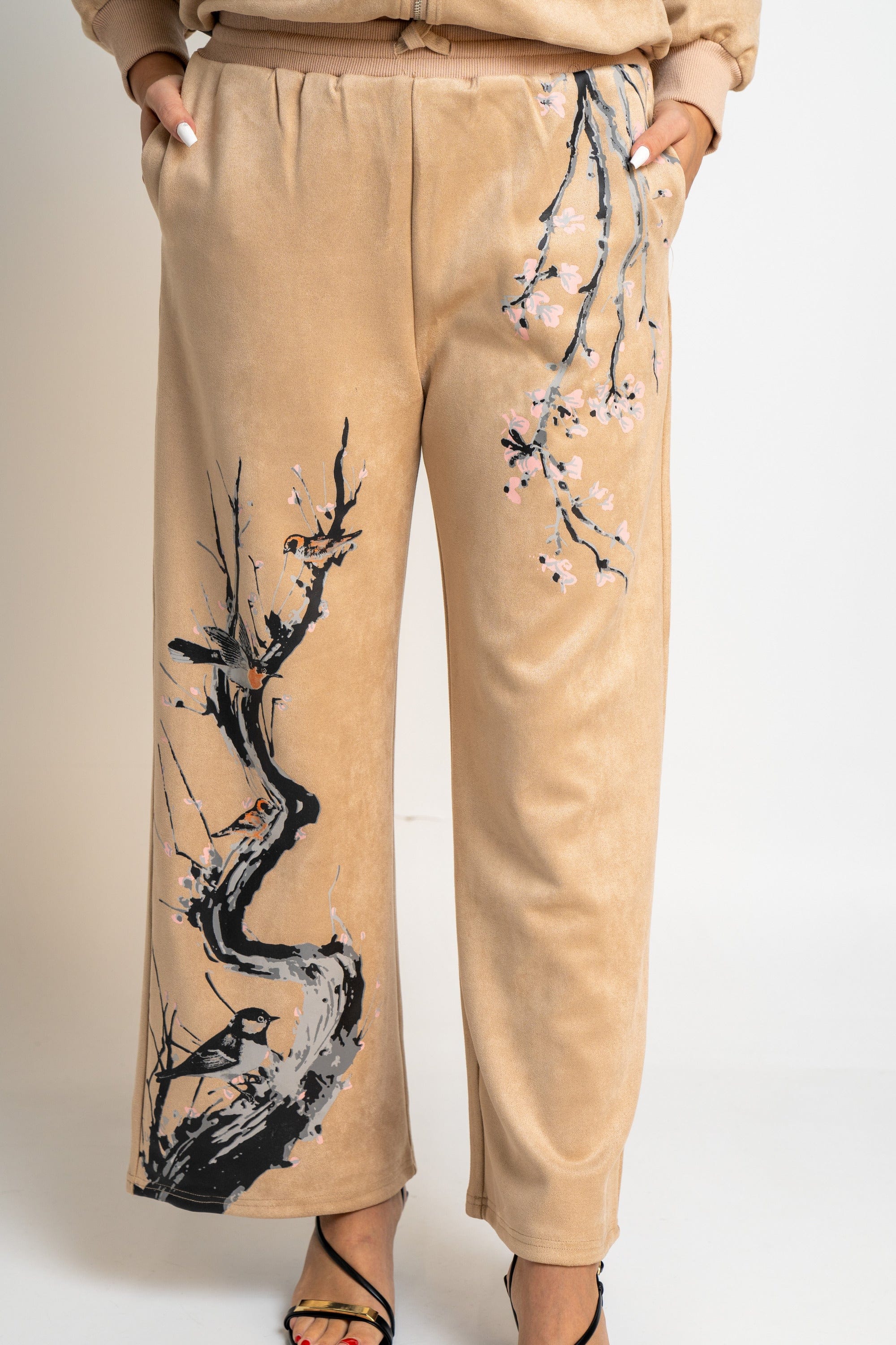 نتشي بنطلون منقوش واسع طويل نسائي