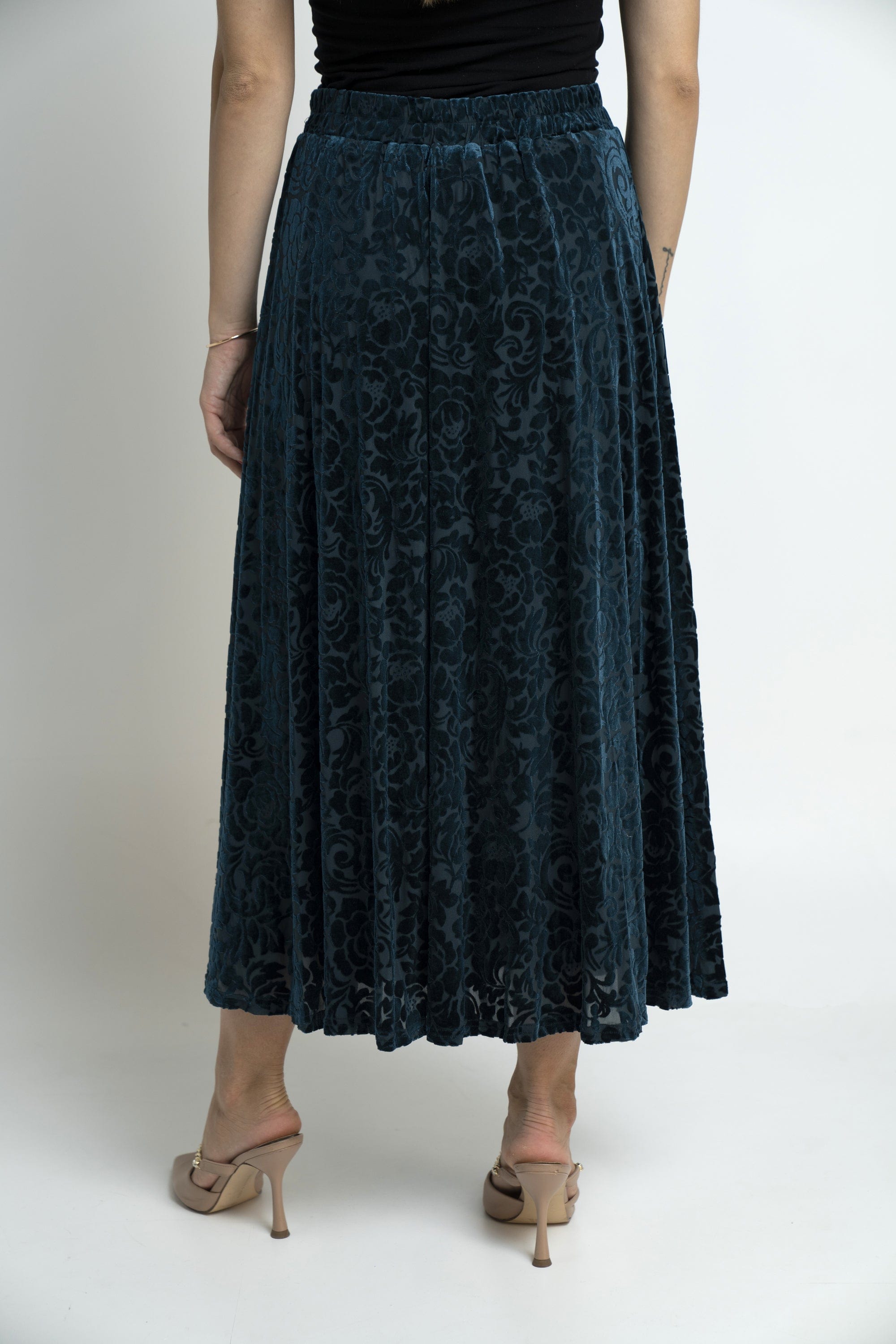 نتشي تنورة ميدي منقوشة خصر مرتفع واسعة نسائي أخضر