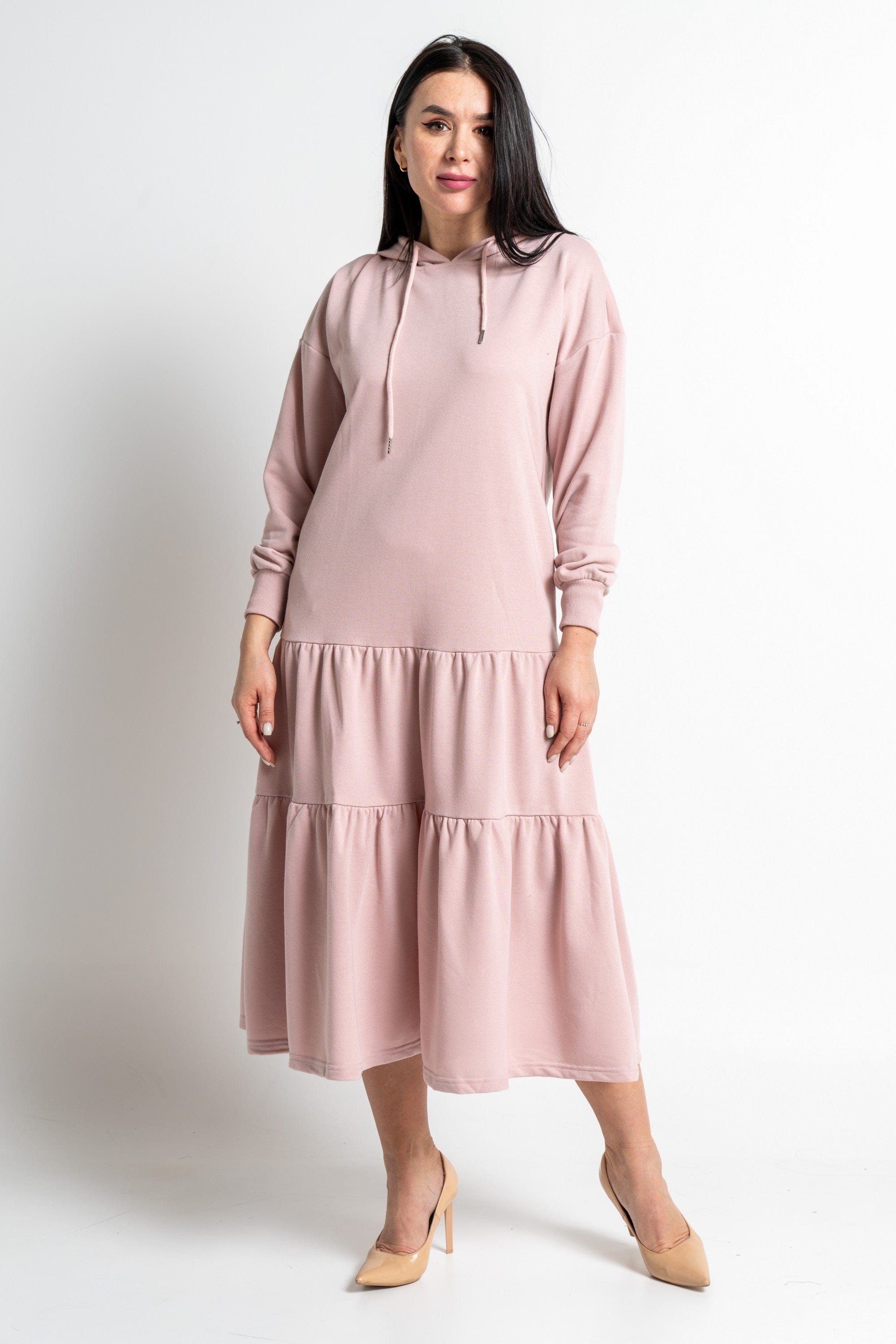 نتشي فستان ميدي بأكمام طويلة بهودي مزين بكلوش