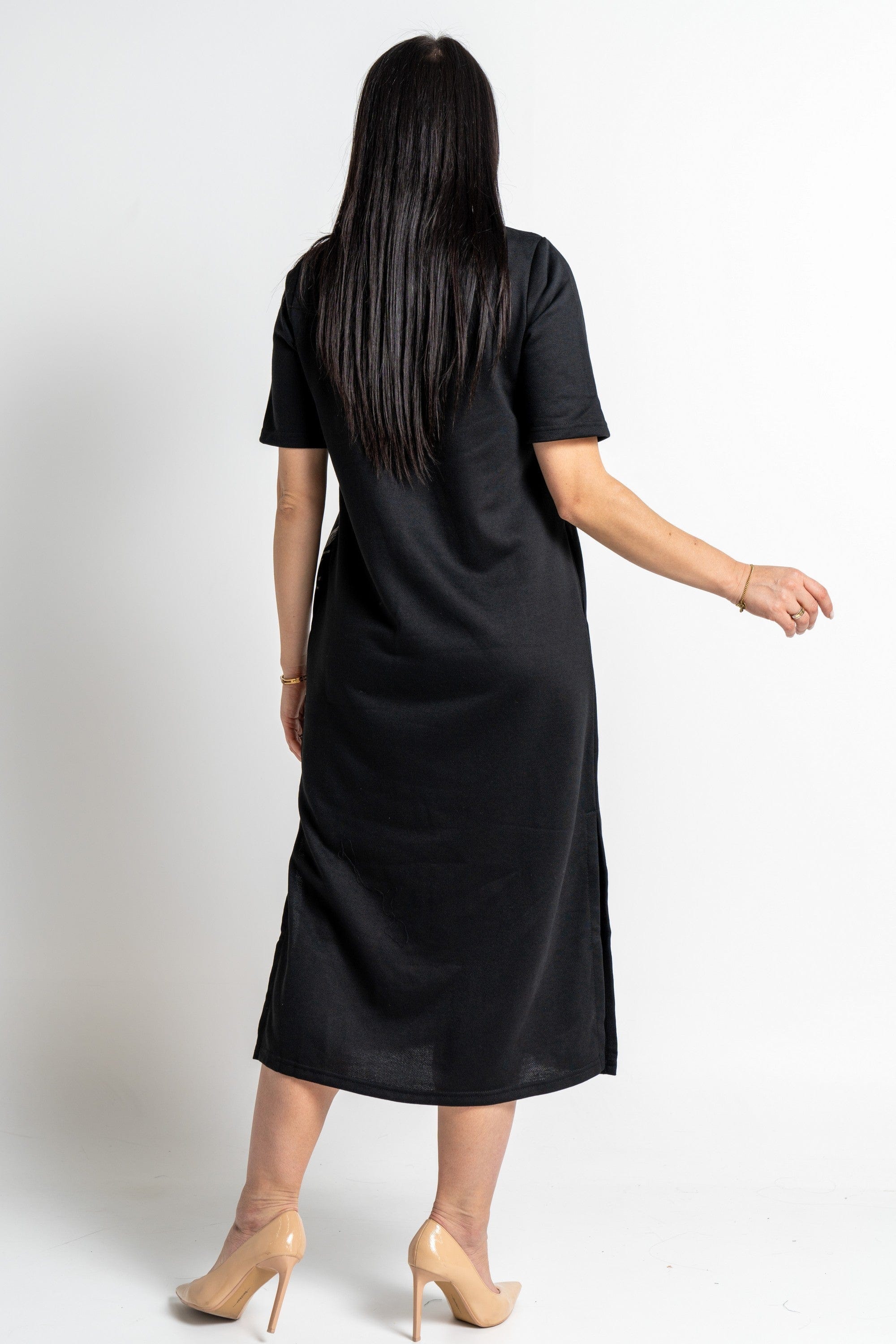 نتشي فستان ميدي بأكمام قصيرة مشجر مفتوح من الجانب