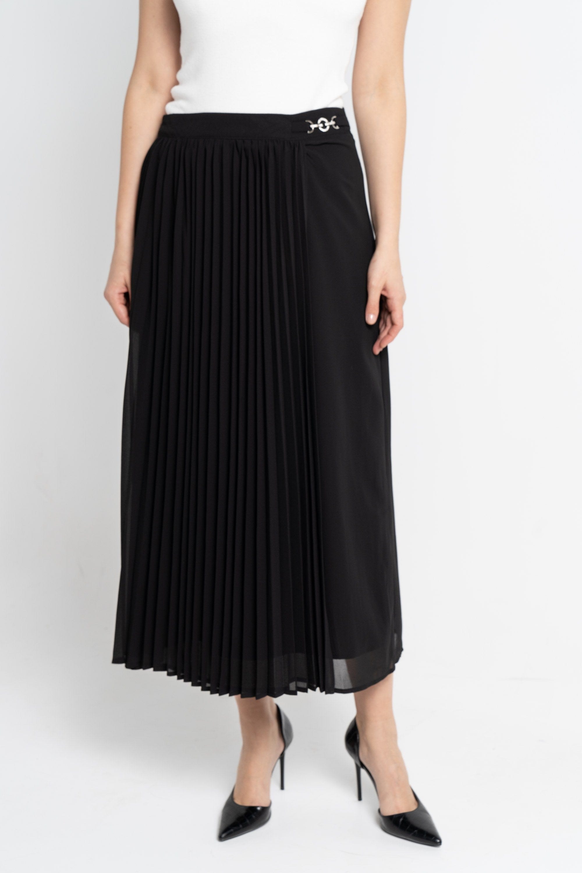 نتشي تنورة ميدي نسائية سادة بليسية من المنتصف