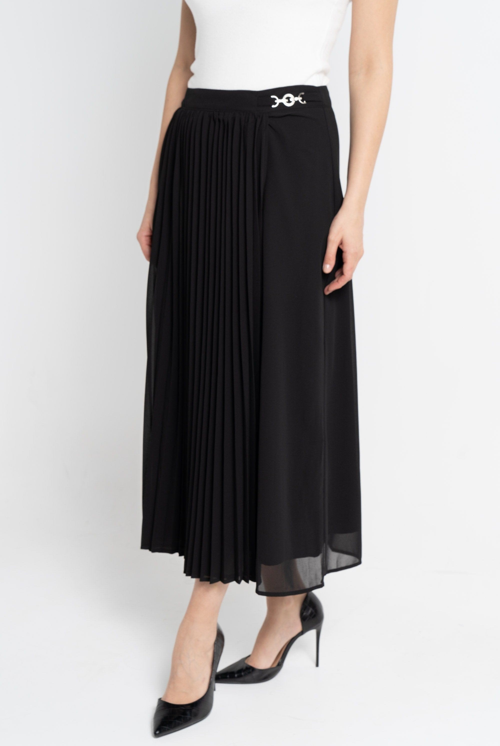 نتشي تنورة ميدي نسائية سادة بليسية من المنتصف