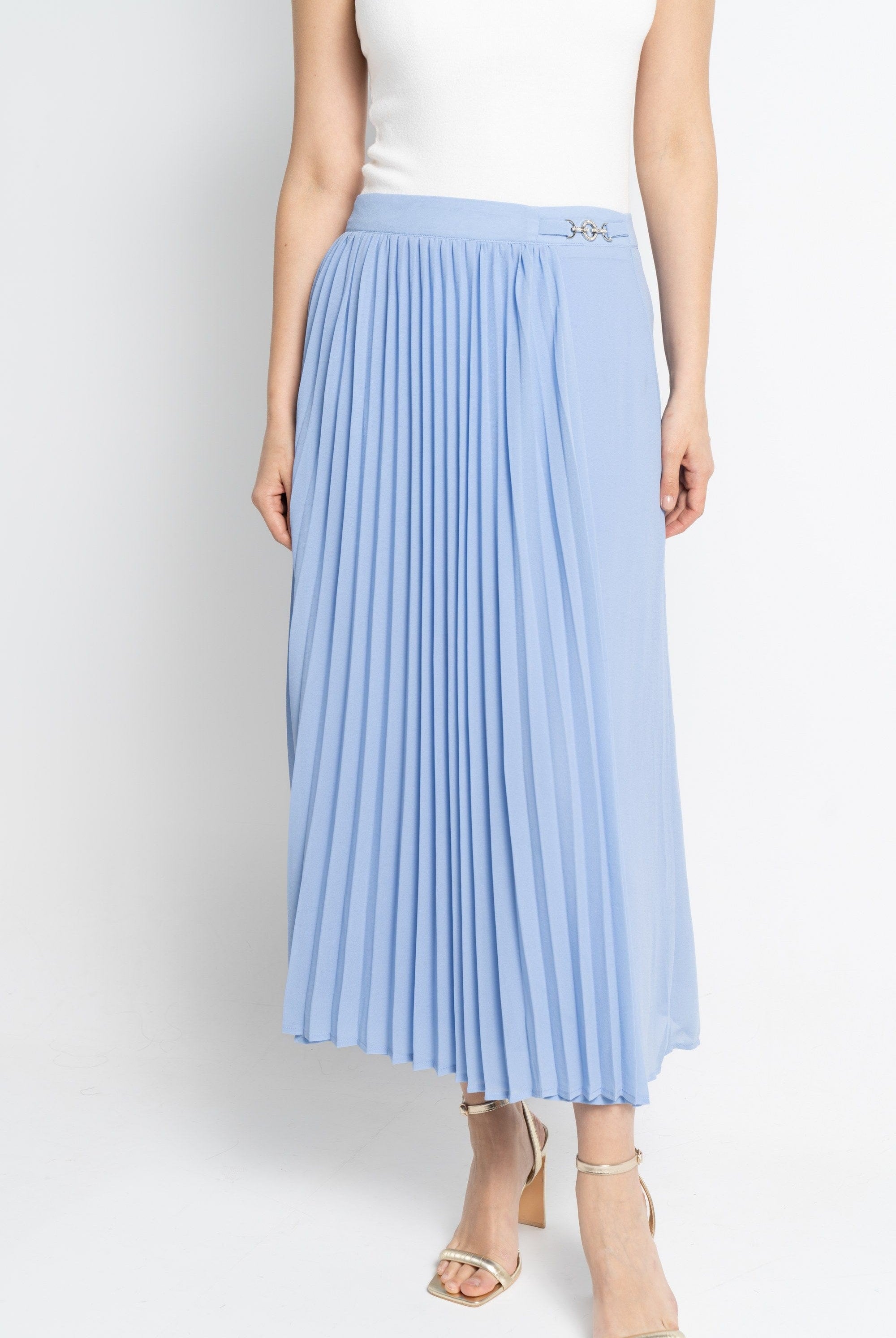 نتشي تنورة ميدي نسائية سادة بليسية من المنتصف