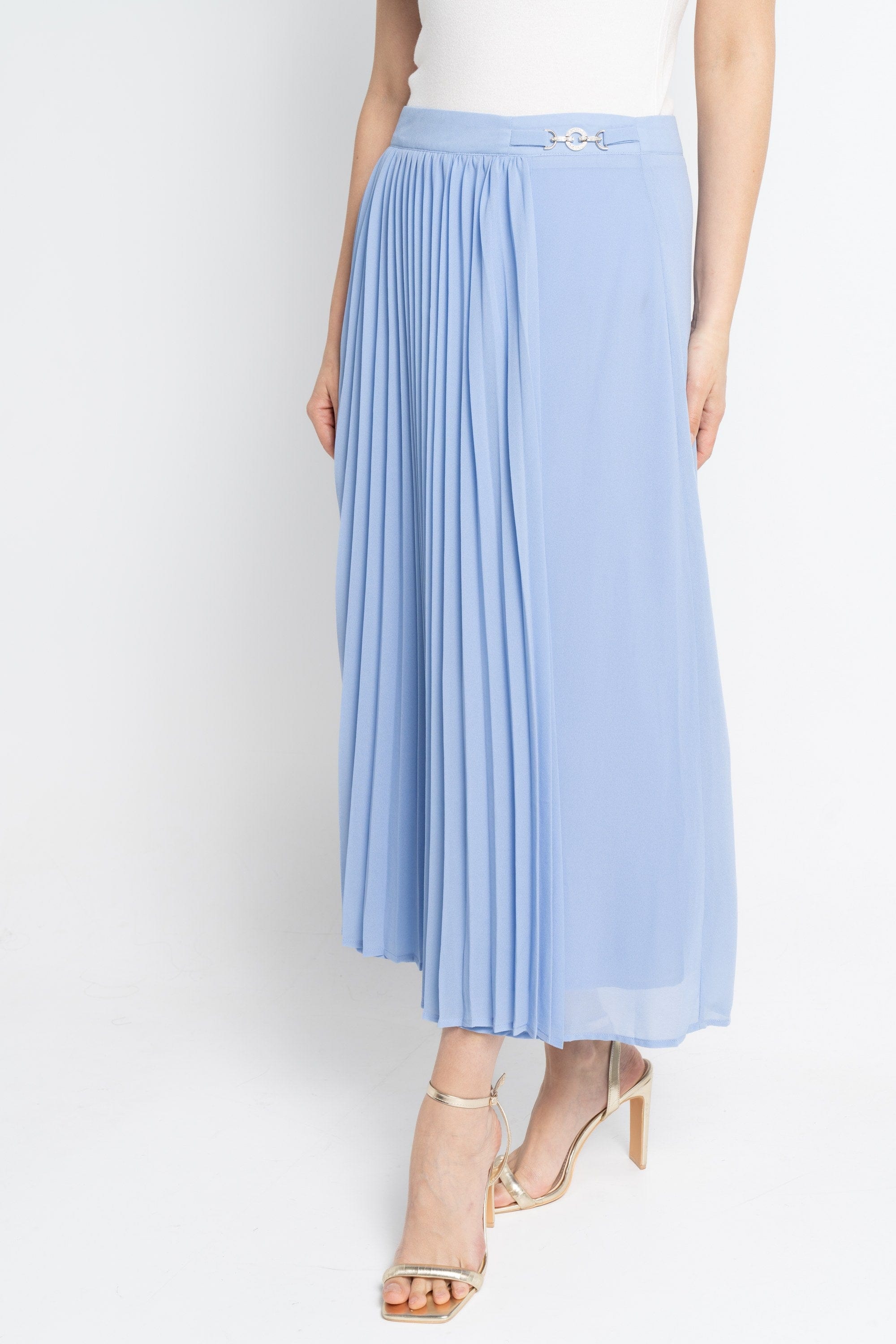 نتشي تنورة ميدي نسائية سادة بليسية من المنتصف