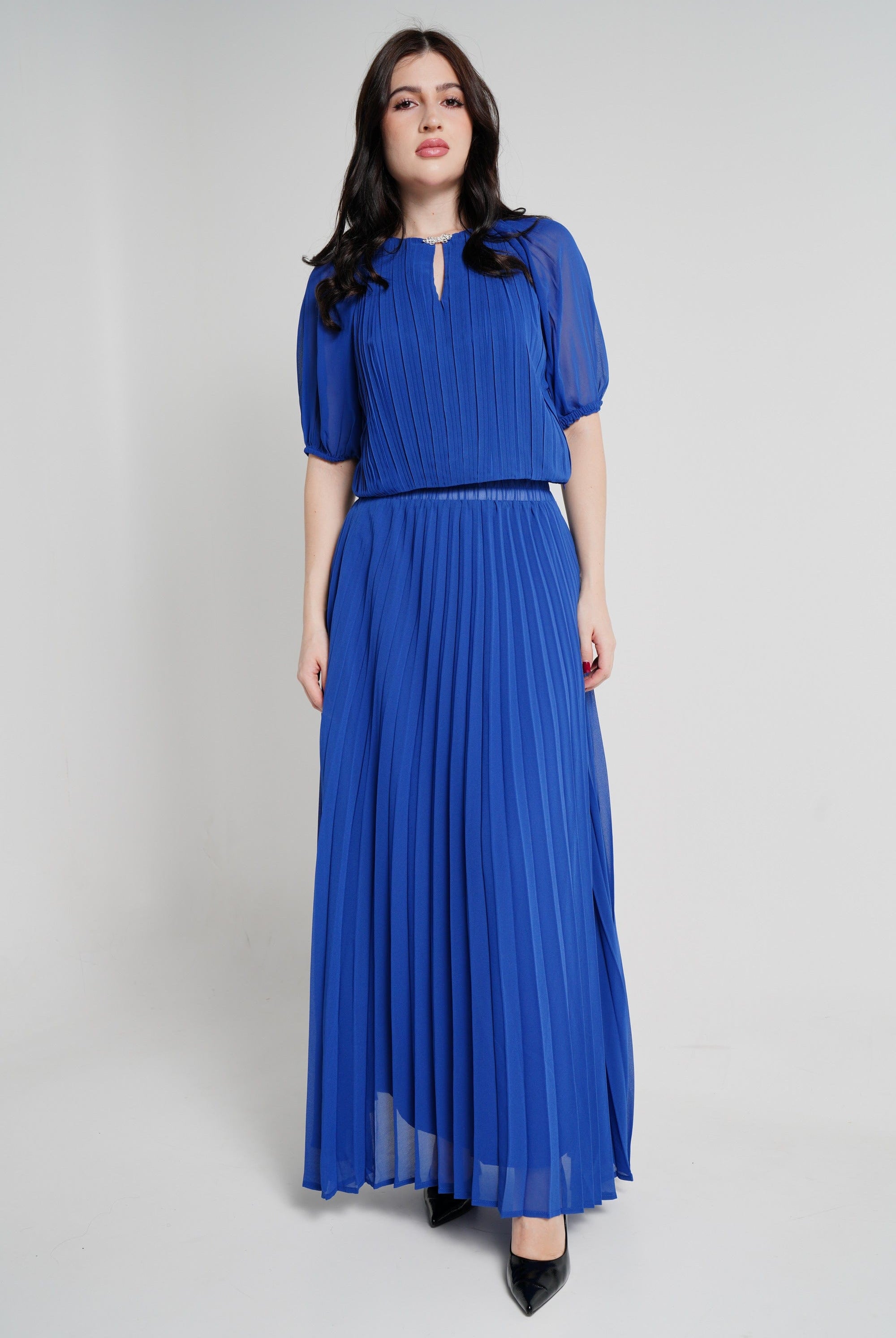 نتشي تنورة طويلة بليسيه خصر مرتفع نسائي