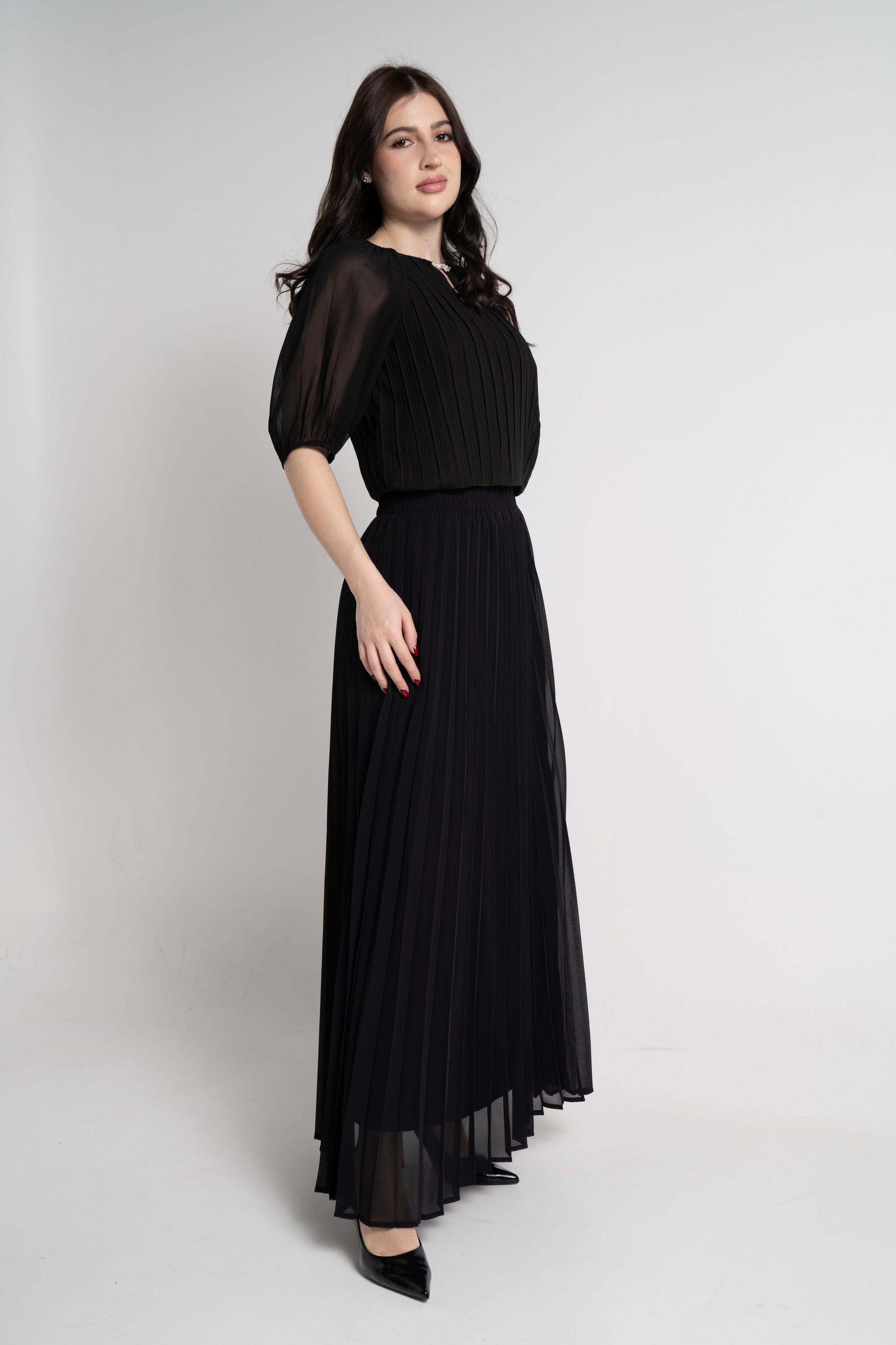 نتشي تنورة طويلة بليسيه خصر مرتفع نسائي