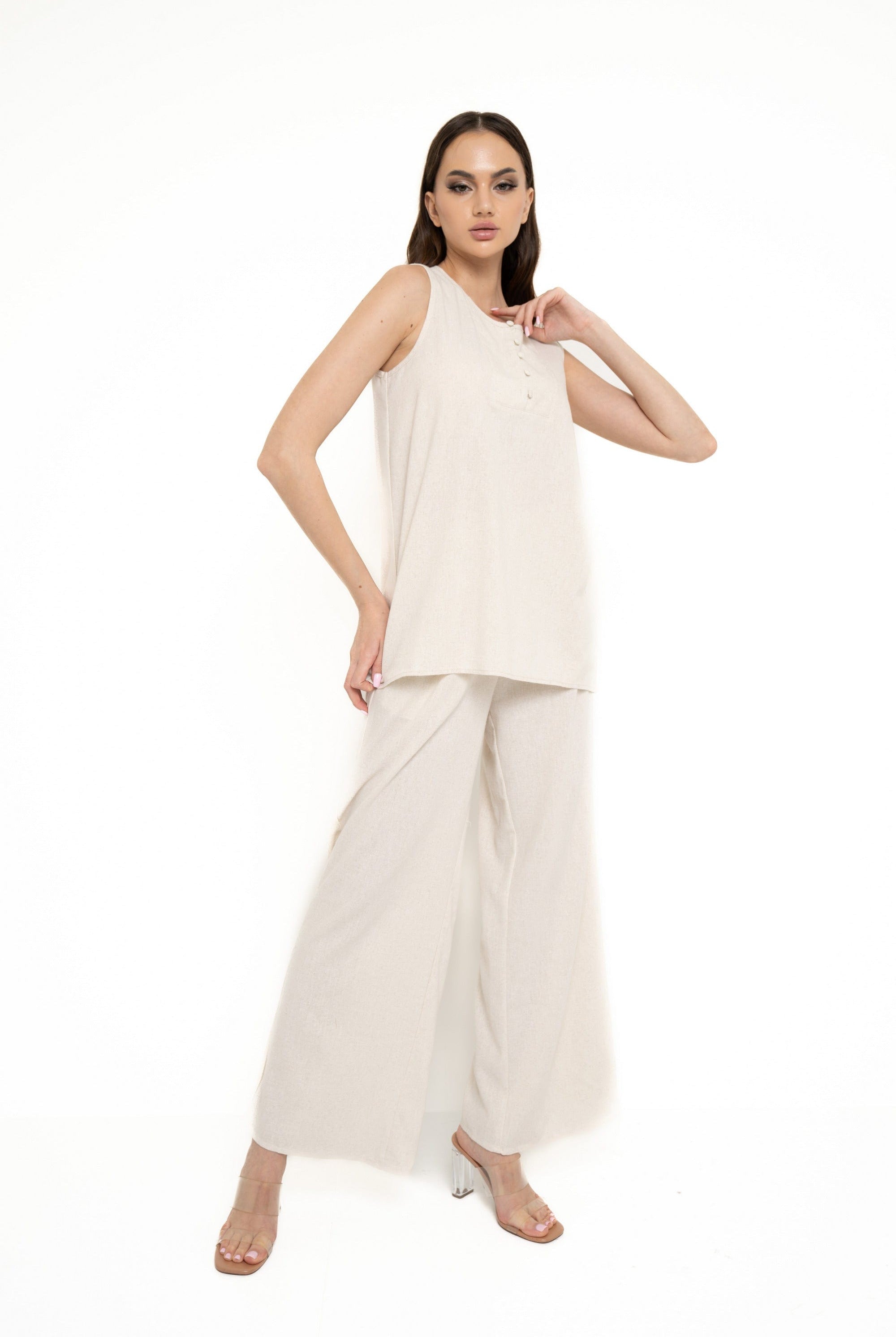 نتشي بنطلون طويل واسع من أسفل نسائي