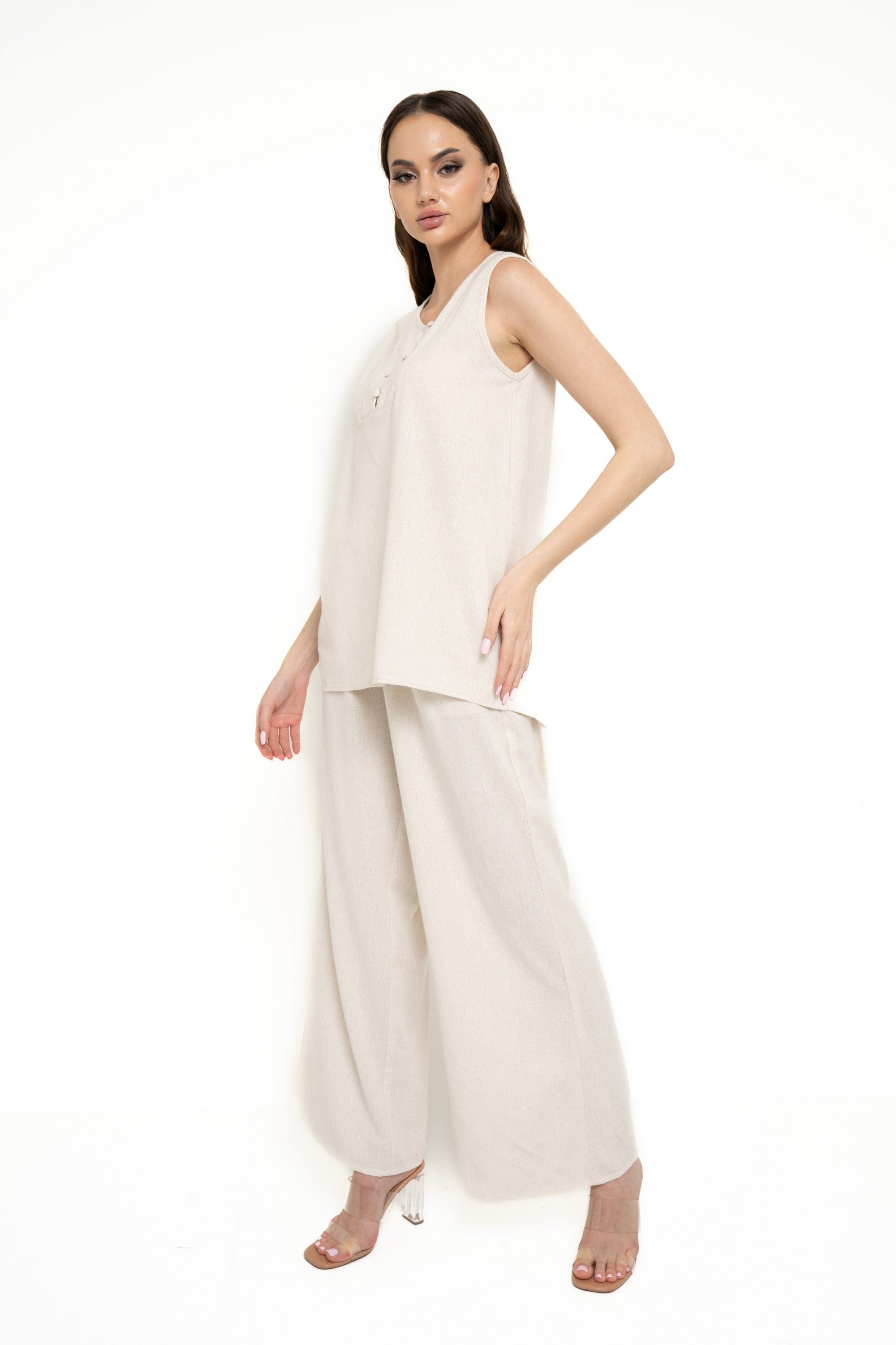 نتشي بنطلون طويل واسع من أسفل نسائي