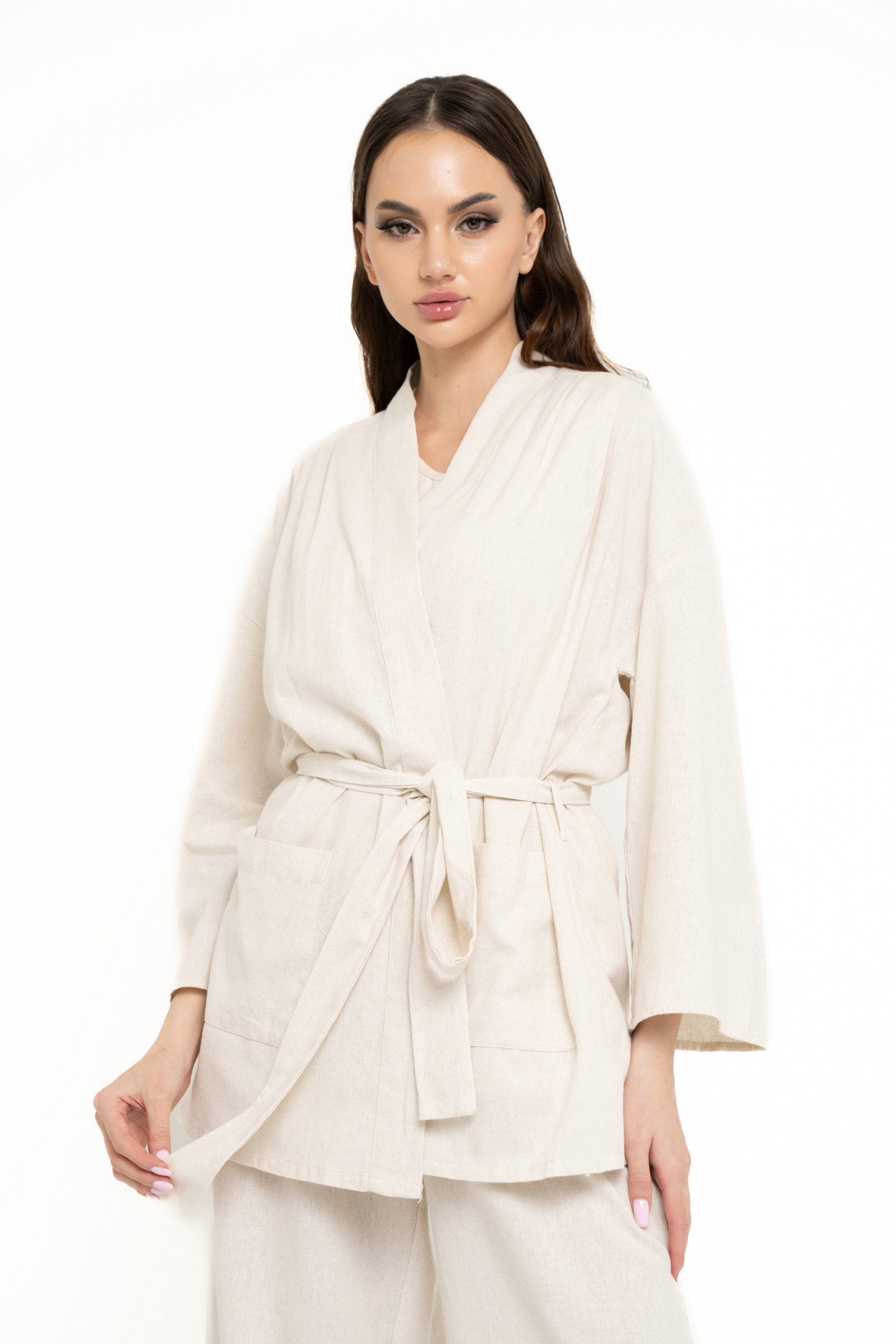 نتشي كارديجان سادة برباط على الخصر كم طويل نسائي