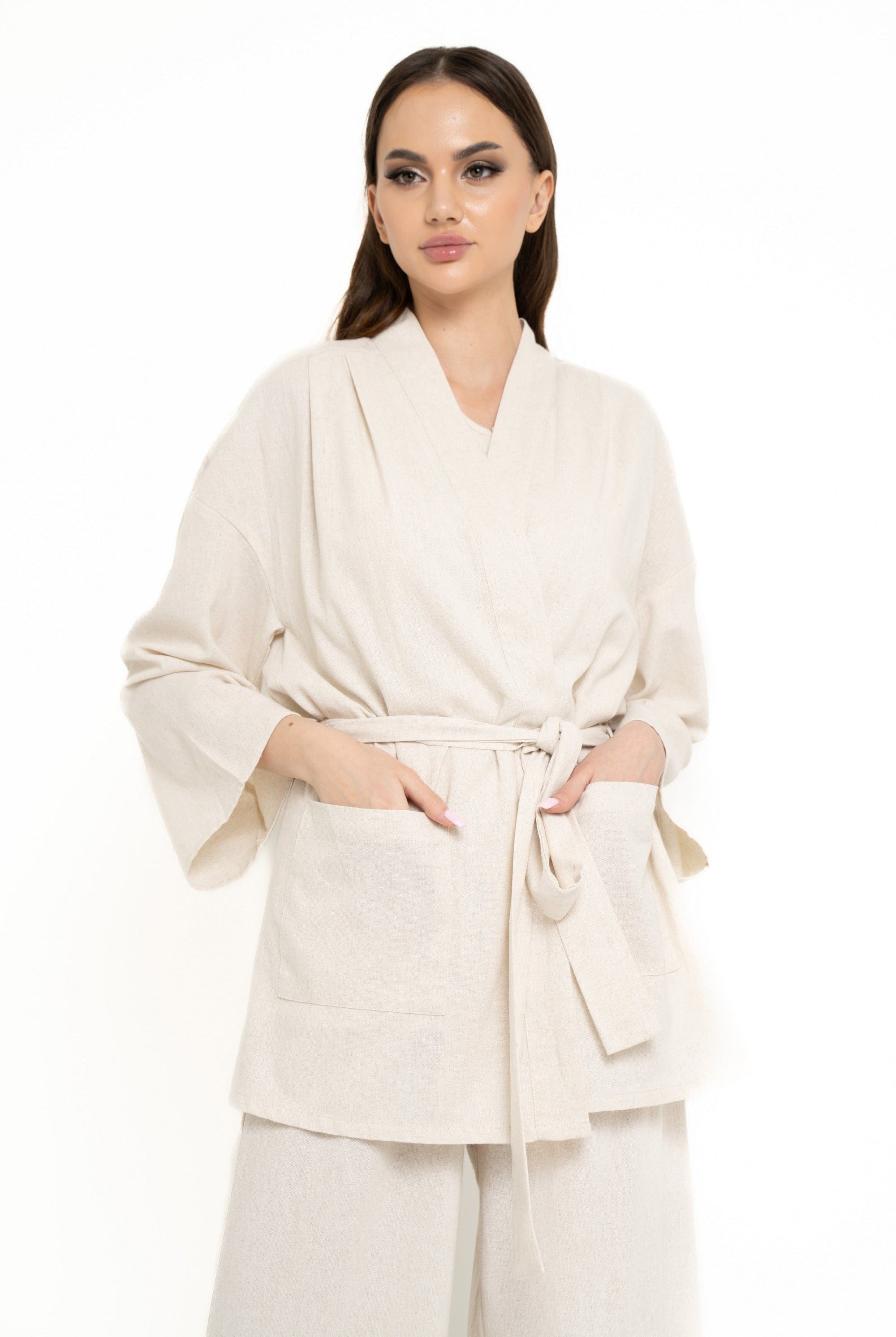 نتشي كارديجان سادة برباط على الخصر كم طويل نسائي