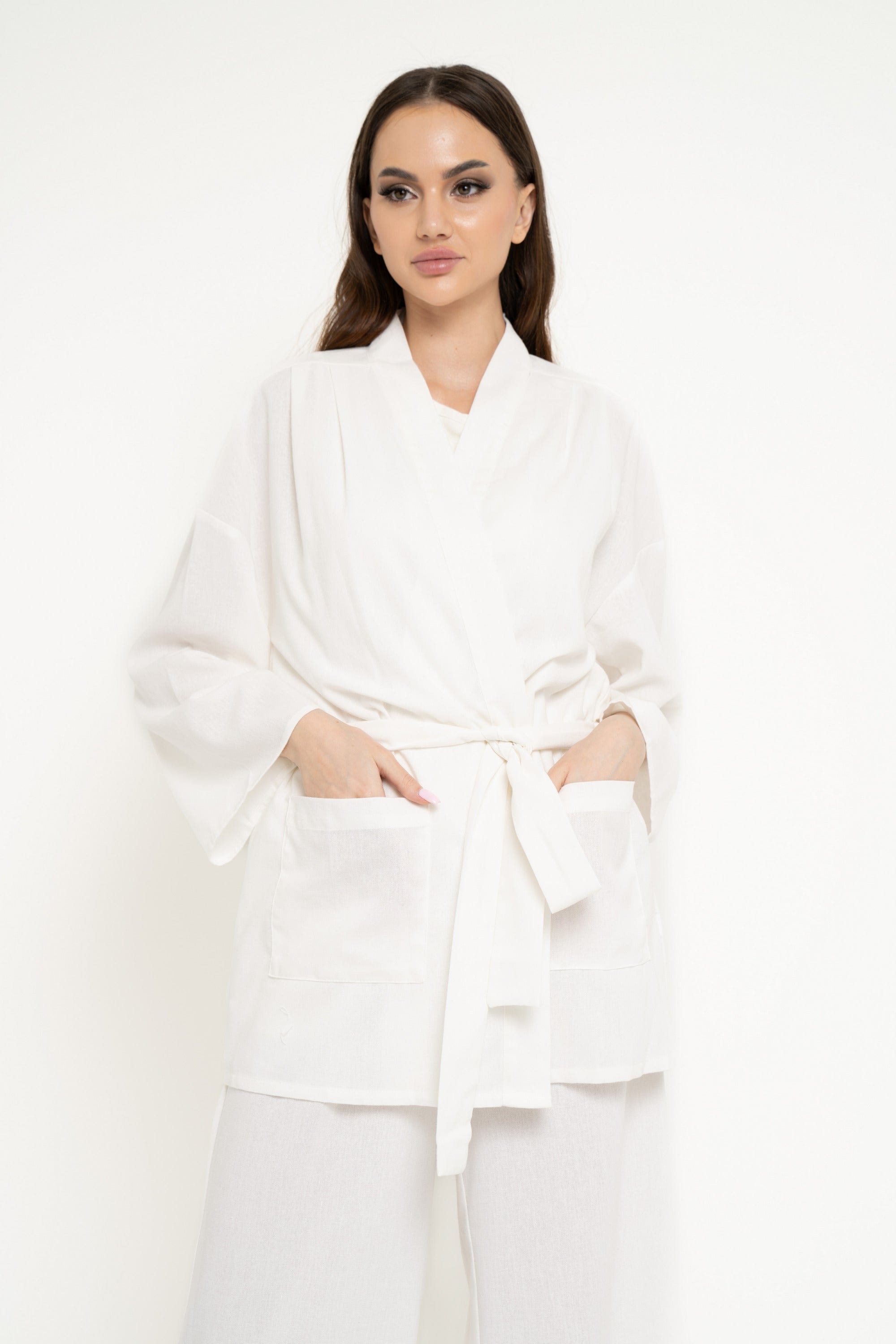 نتشي كارديجان سادة برباط على الخصر كم طويل نسائي