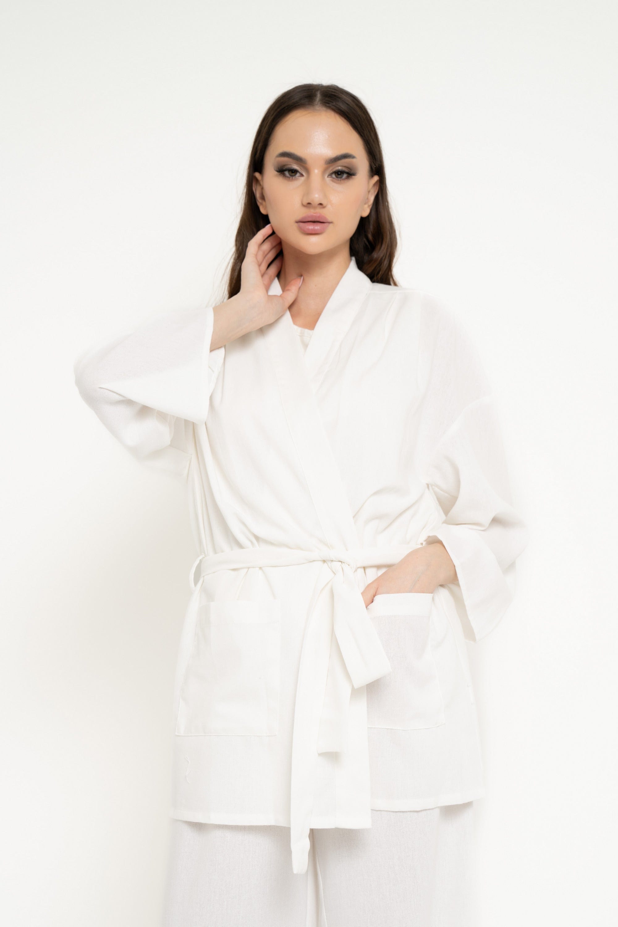 نتشي كارديجان سادة برباط على الخصر كم طويل نسائي