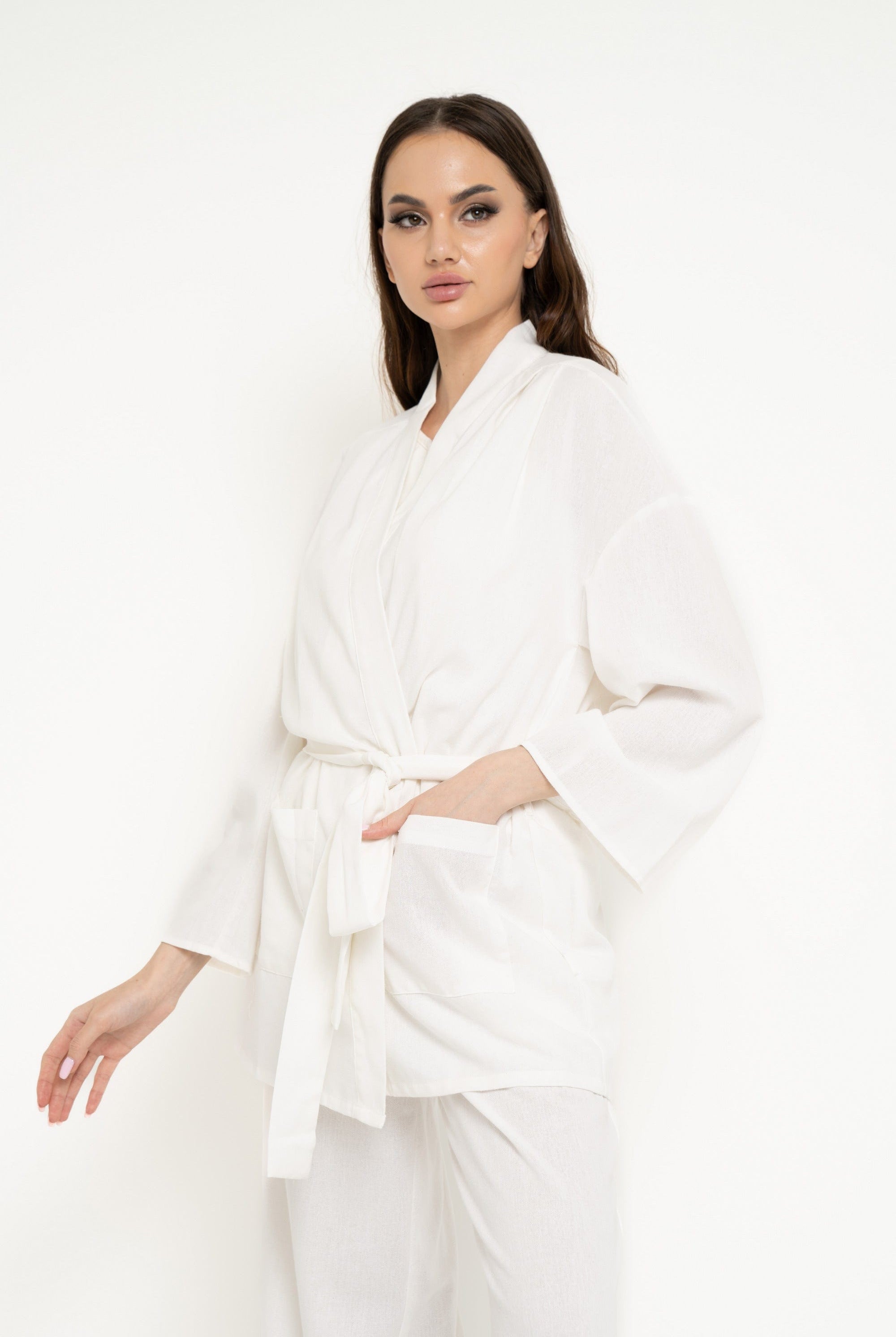 نتشي كارديجان سادة برباط على الخصر كم طويل نسائي