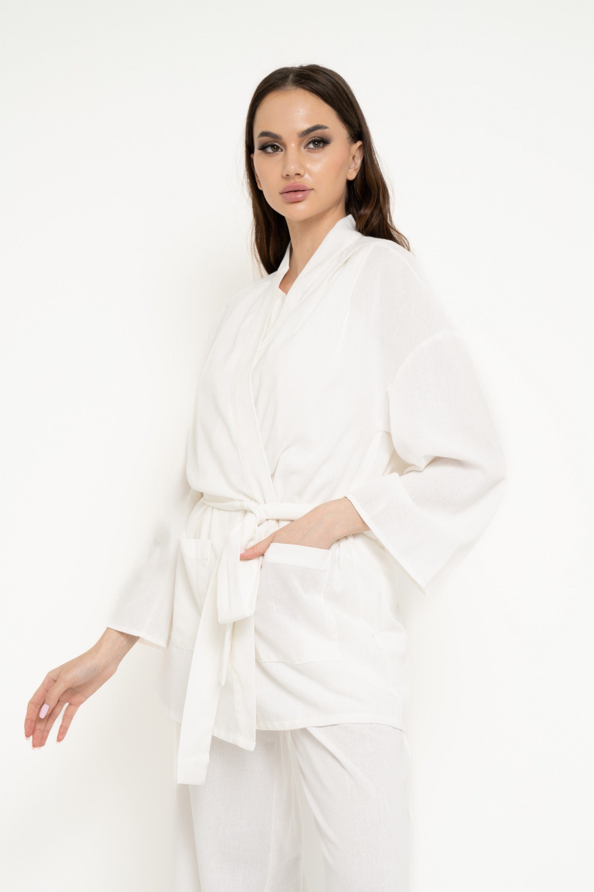 نتشي كارديجان سادة برباط على الخصر كم طويل نسائي