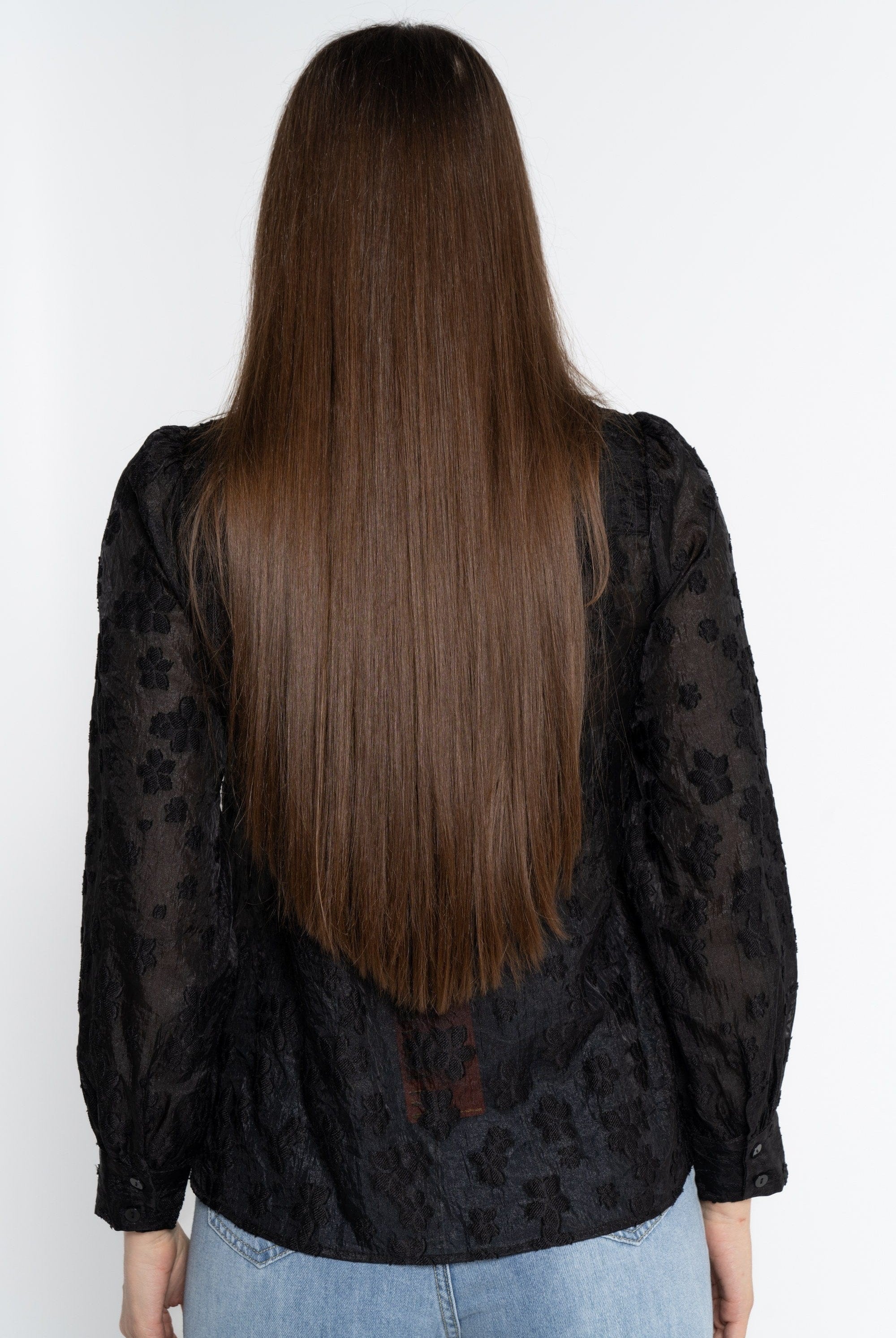 نتشي بلوزة بأكمام طويلة نسائية شفافة بتطريز مشجر